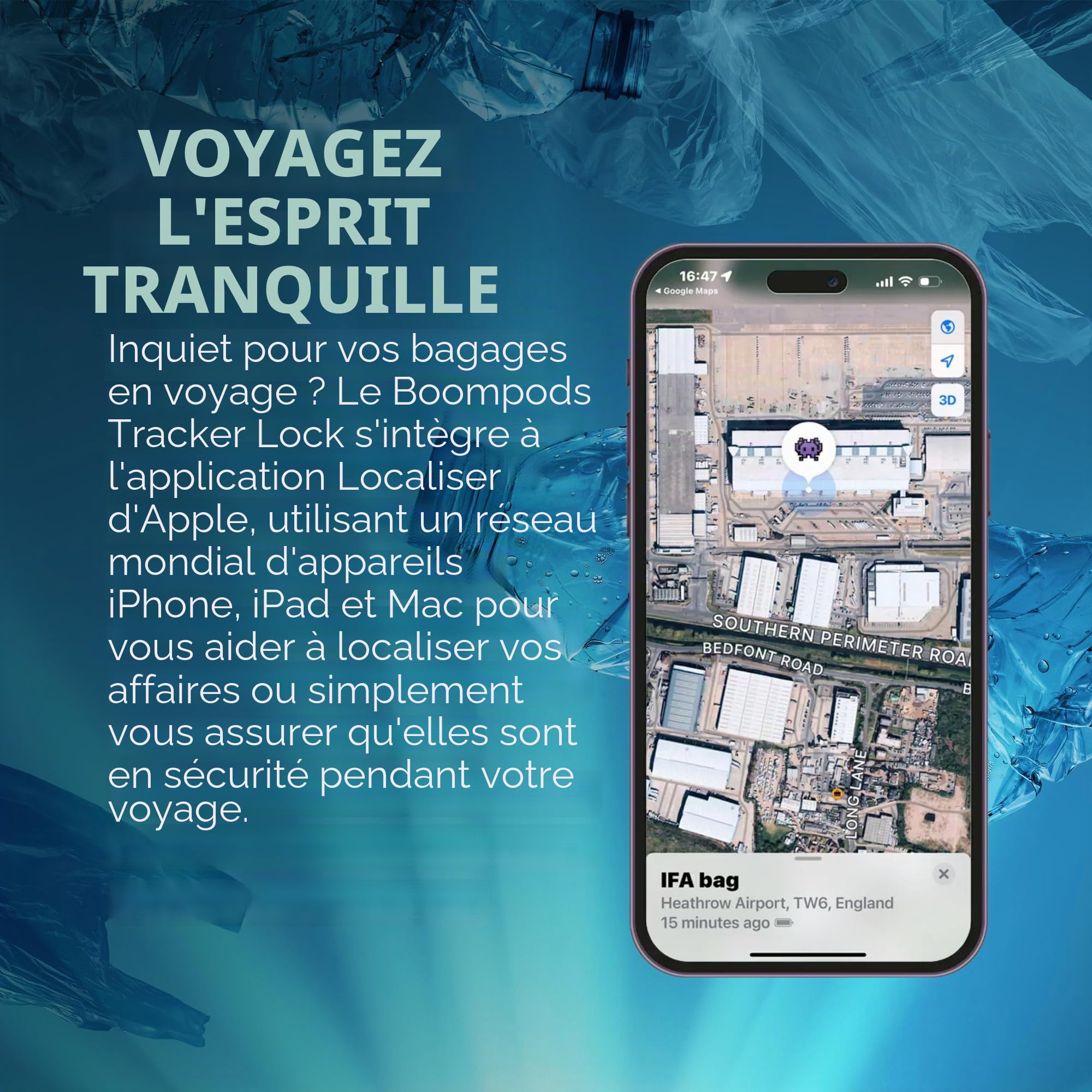 Boompods Cadenas Valise avec Fonction de Localisation - Cadenas Connectée avec Traceur Compatible avec Apple Find My App, Verrou Intelligent TSA pour Valise et Bagages, Batterie Rechargeable - Noir