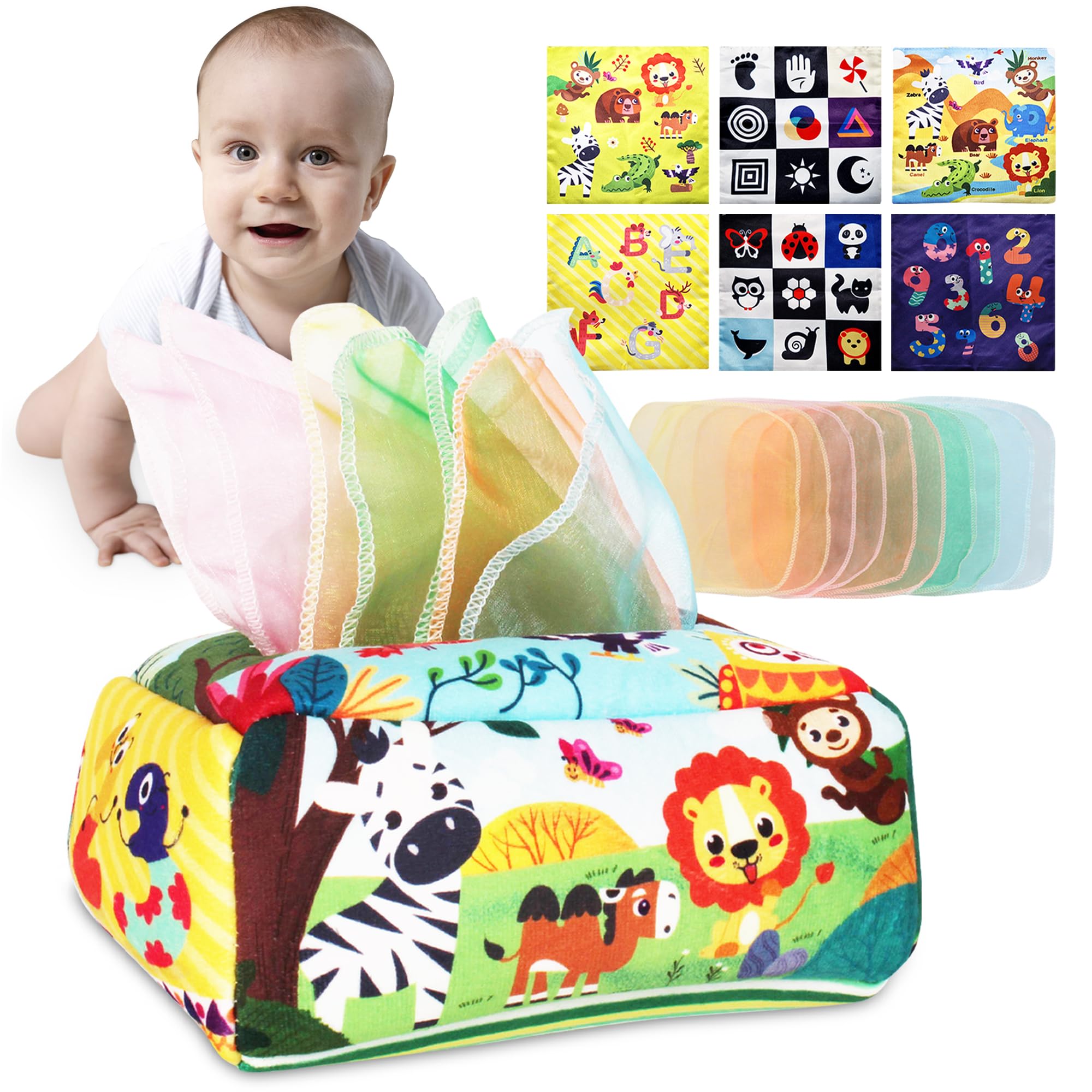 Nearasu Baby Sensory Tissue Box Toy, Montessori Sensory Toys 6-12 Months, Baby Essentials for Infant Newborn Girl Boy Gift, Learning for Toddlers Kids