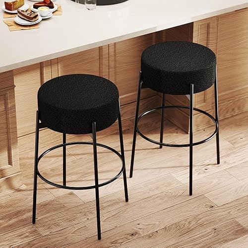 Miniatura 12 de SoarFlash - Juego de 2 taburetes de bar modernos giratorios, taburetes de barra de 24" Sherpa con asiento giratorio de altura de mostrador con