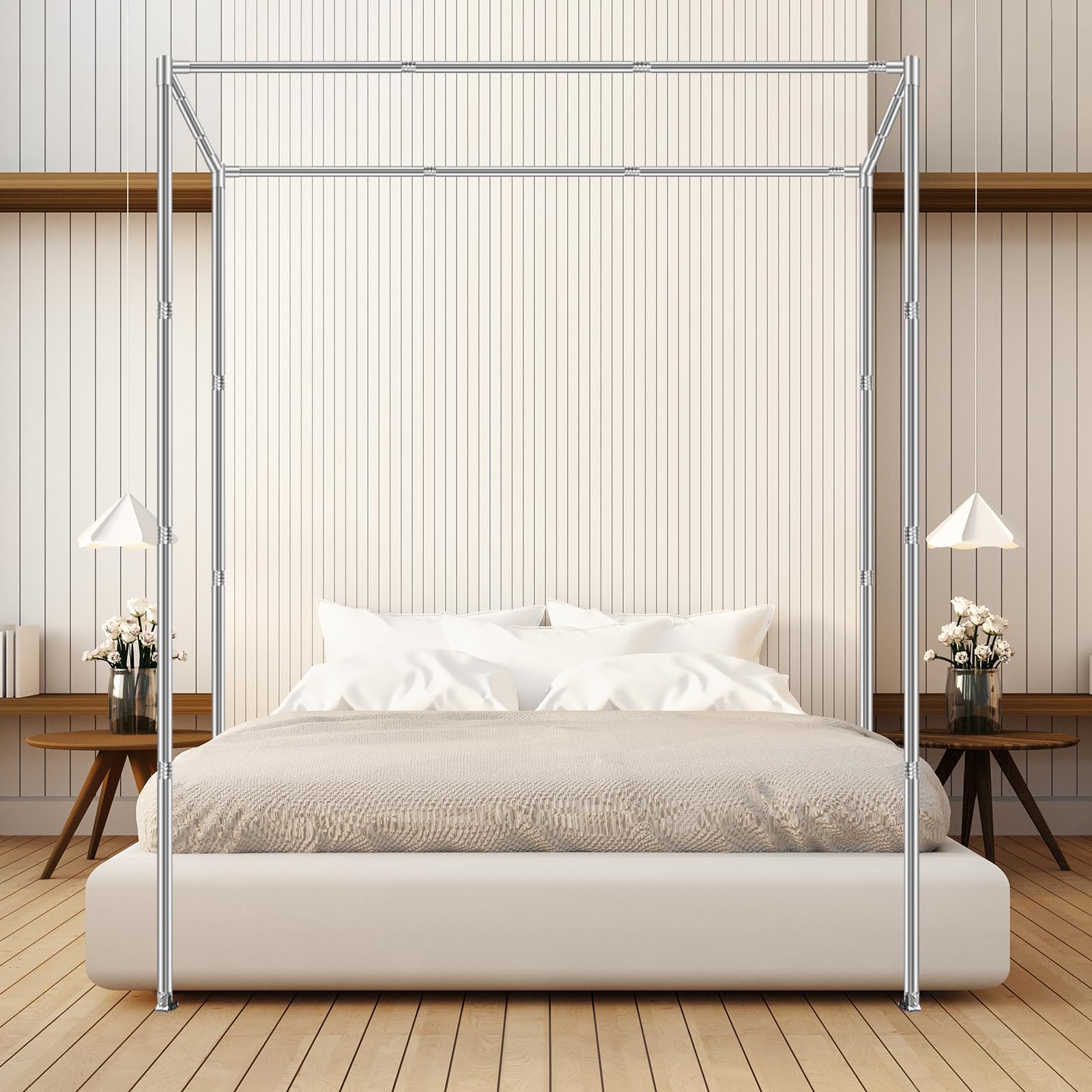 Canopy Bed Frame, Queen Size Stainless Steel Thicken Metal Frame with 4 Corners Design Sturdy for Metal Bed Wood Bed Bedroom Decor (Queen)