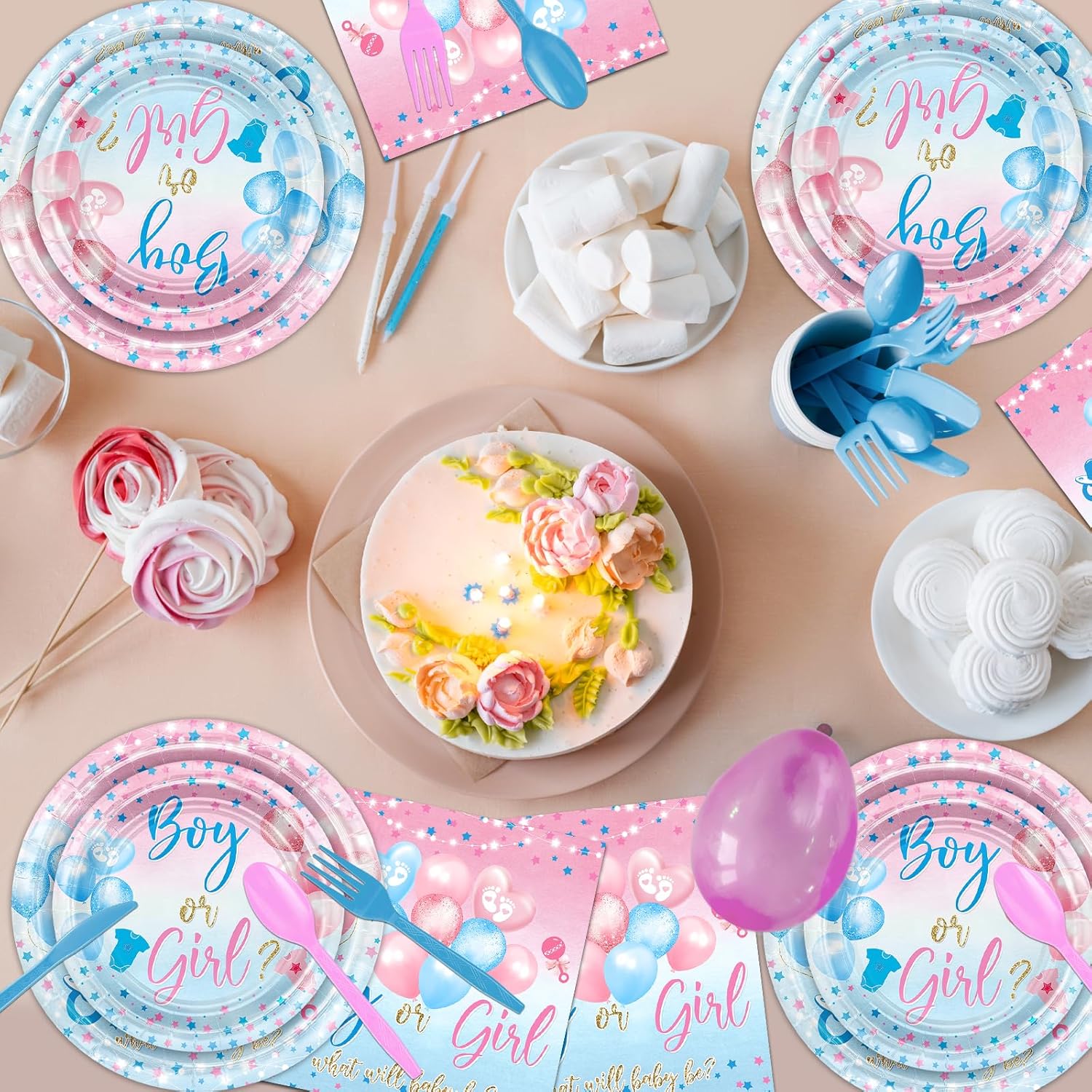 Avezano 192 Pcs Gender Reveal Party Decorations Boy or Girl Plates Napkins Cups Blue and Pink Gender Reveal Party Tableware Set Serve 24