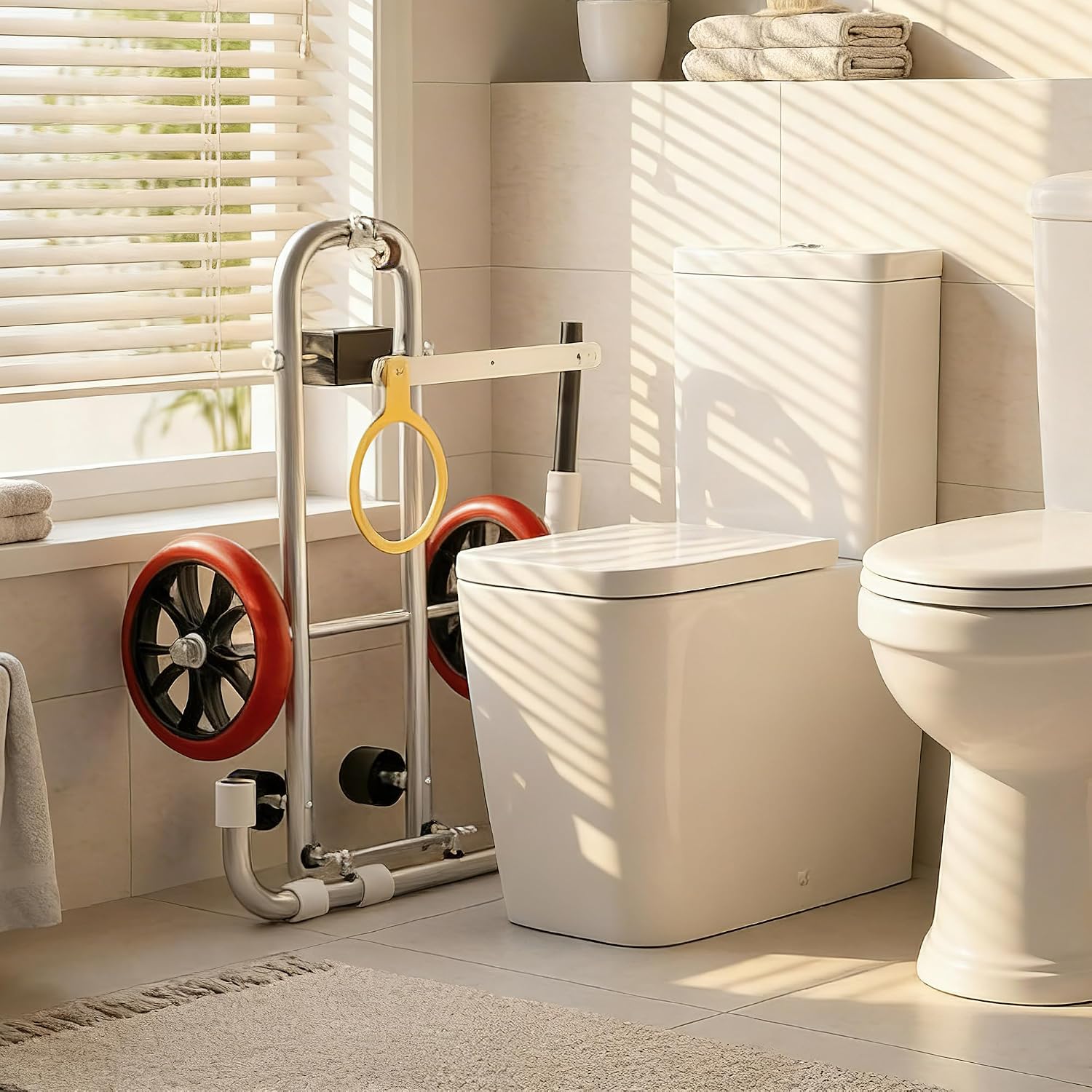 Toilet Jack, Foldable Toilet Cart with Positioning and Wheels Toilet Lifter Move Repair Installation Tools
