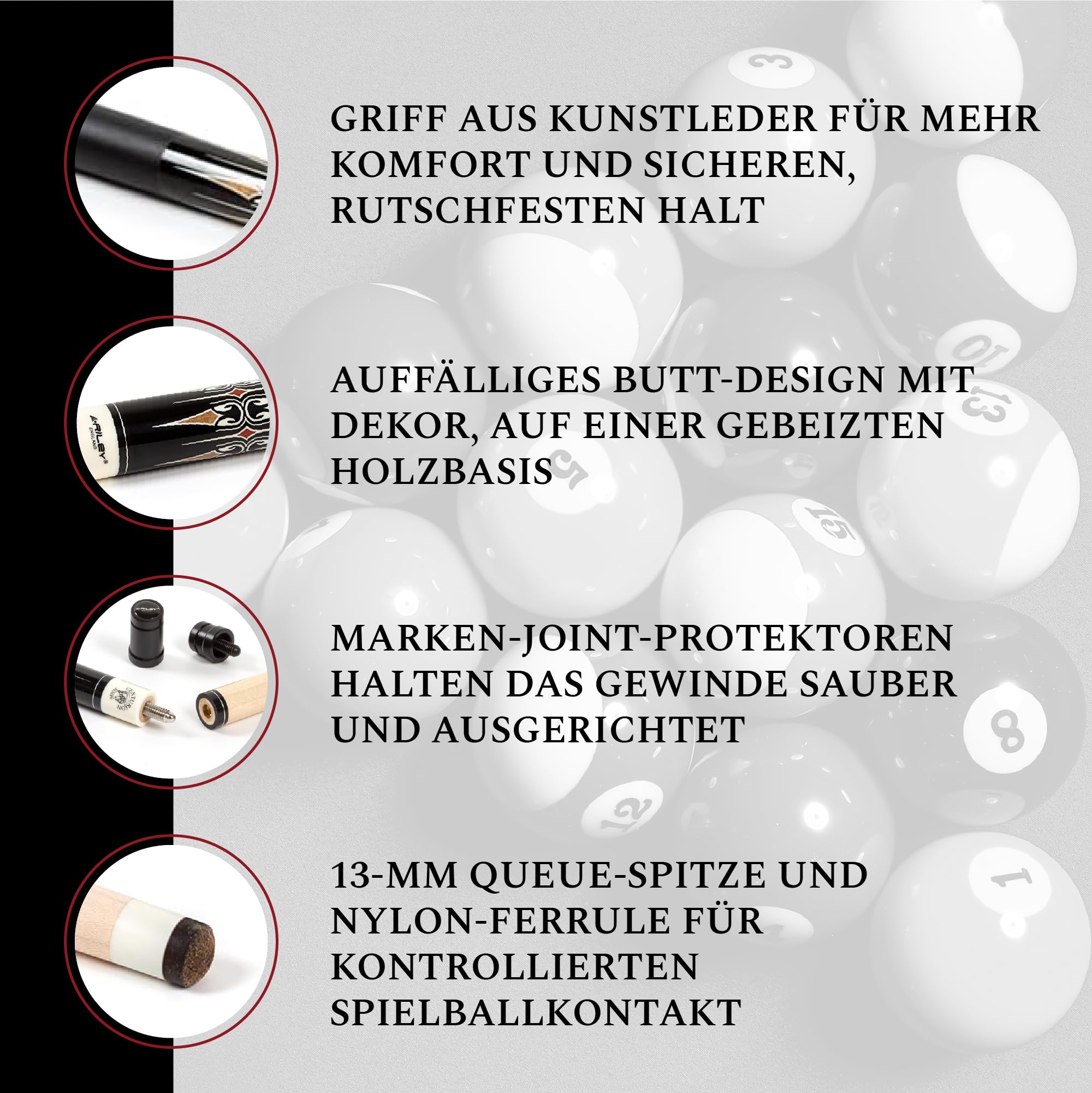 Riley Centurion American Billardqueue mit Kunstledergriff, 147 cm, 13 mm Spitze (P4C)