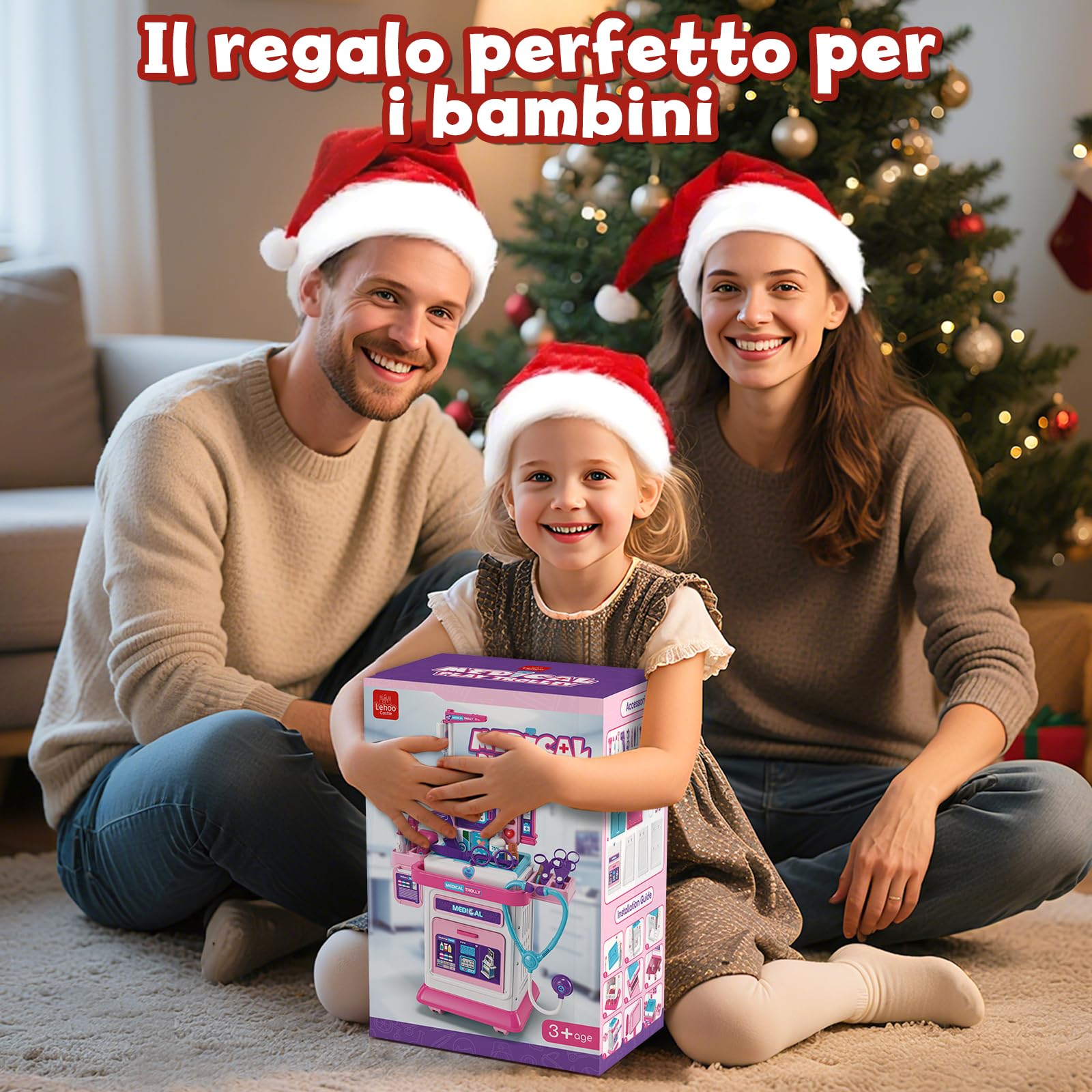 Lehoo Castle Kit Dottoressa Bambina, Carrello Medico Giocattolo, Valigetta Dottore Bambini, Kit Dottore Bambino, Regalo Bambina 3 Anni(Rosa)