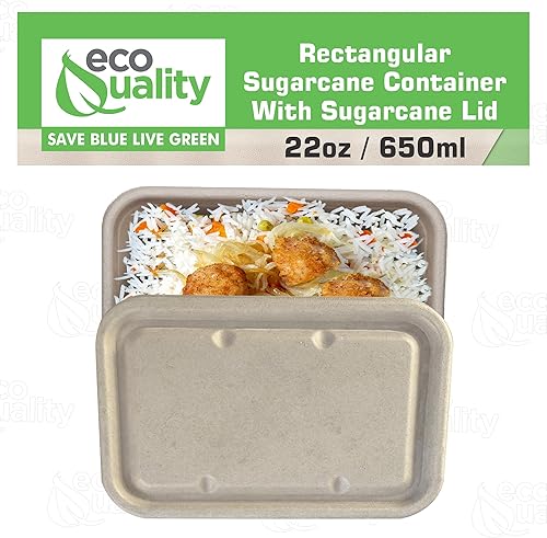 Miniatura 4 de EcoQuality Cuencos desechables de 22 onzas con tapas de fibra, cuencos rectangulares de papel biodegradable de fibra de caña de azúcar compostable