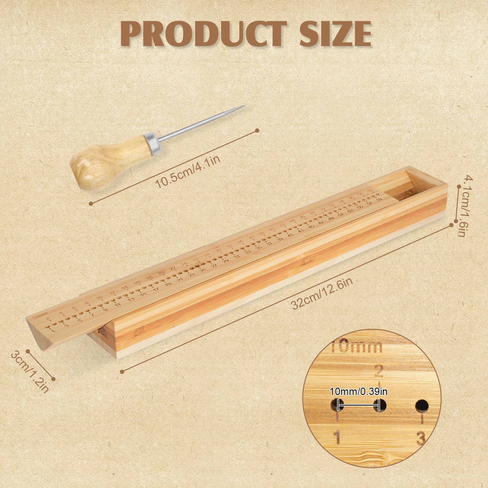 32 cm Punzonadora de Encuadernación de madera,con un punzón y cuna para manualidades,Punzonadora de Madera para Juego de Carpetas de Encuadernación