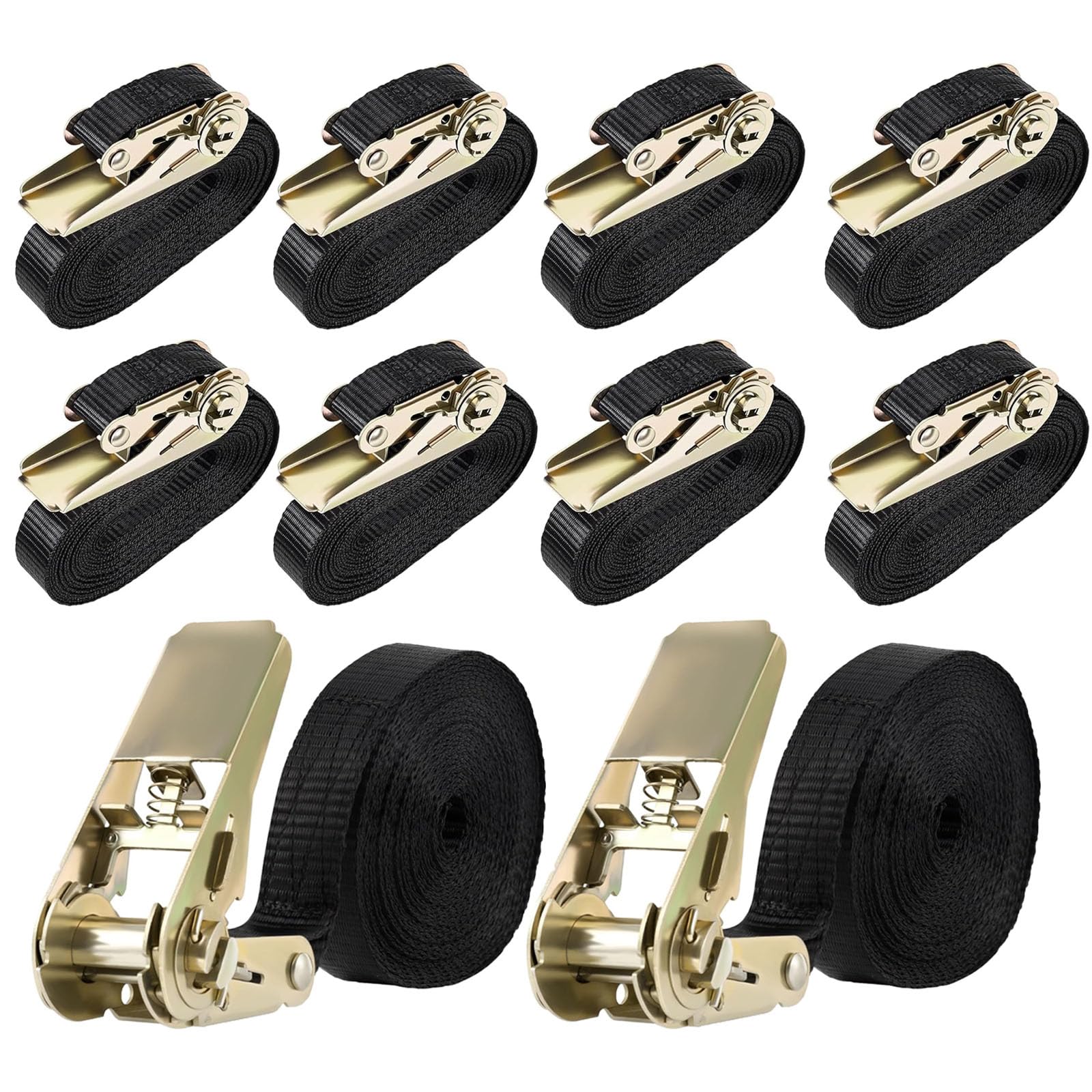 Juego de 10 correas de amarre ajustables con trinquete de 5 m de largo, 25 mm, para asegurar la carga