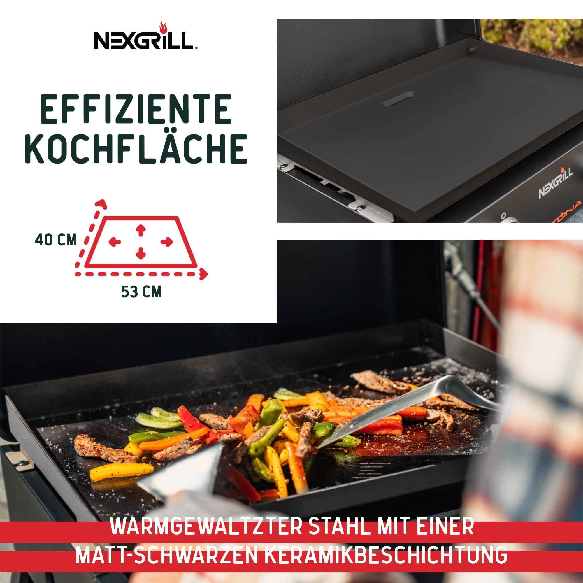 Nexgrill 2-Brenner Tabletop Plancha – Kompakter Tischgrill mit keramikbeschichteter Grillplatte – Gasgrill ideal für Camping, Garten & Outdoor BBQ, 5,86 kW