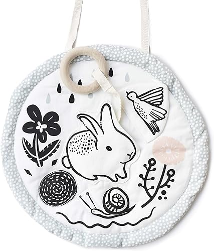 Wee Gallery Almohadilla de actividad orgánica, alfombrilla de juego de tiempo de abdomen de alto contraste con 4 actividades interactivas, juguetes