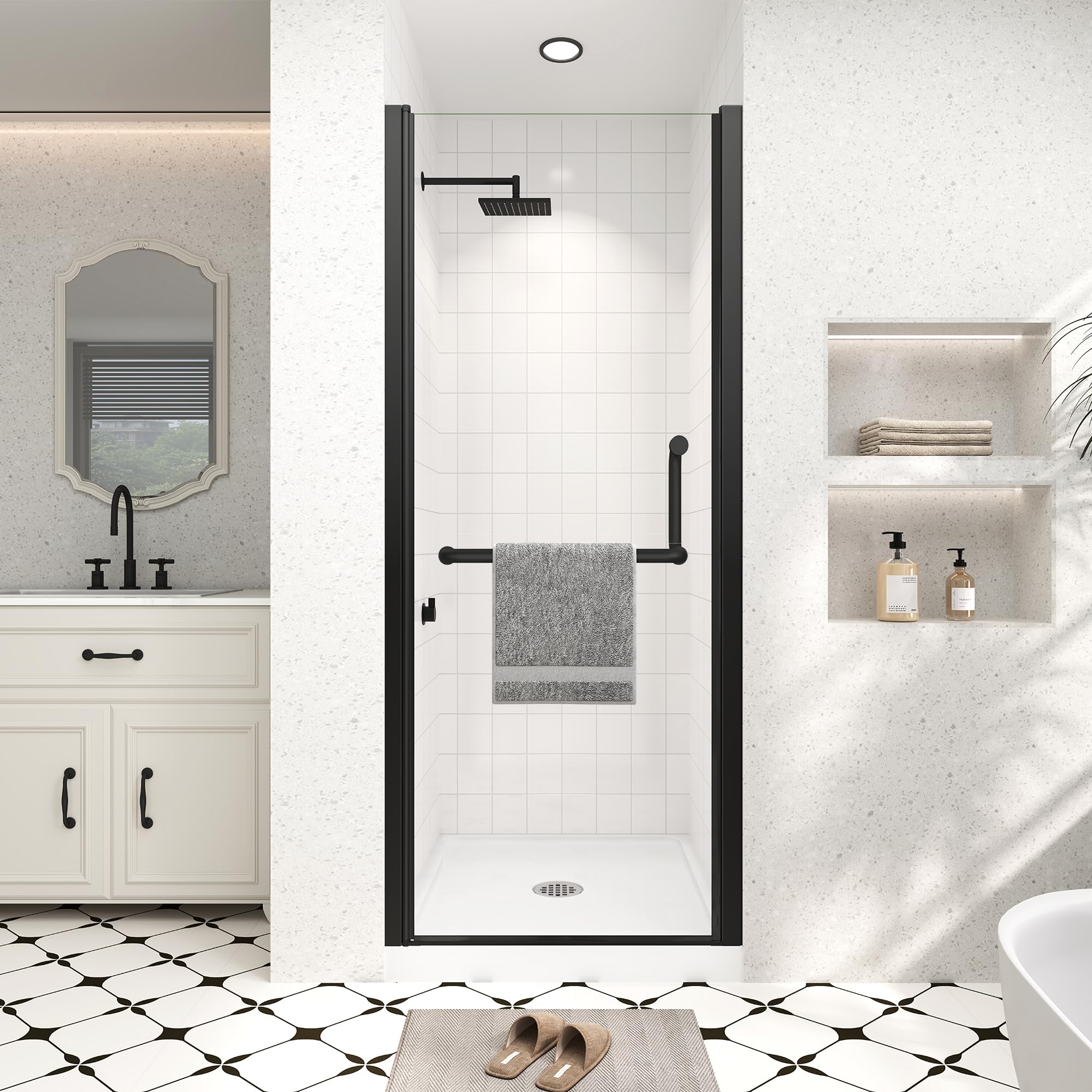 Photo 1 of EPDXLXM Frameless Pivot Shower Door, 26-28" W x 72" H, Matte Black