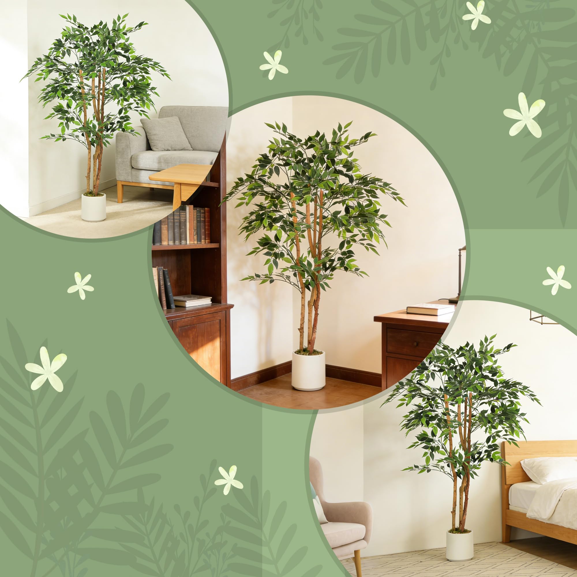 HOMCOM Künstlicher Banyanbaum 150 cm Kunstpflanze mit Massivholzstamm, Topf | Künstliche Pflanze, Plastik wie Echt, Deko für Wohnzimmer Schlafzimmer Büro Garten