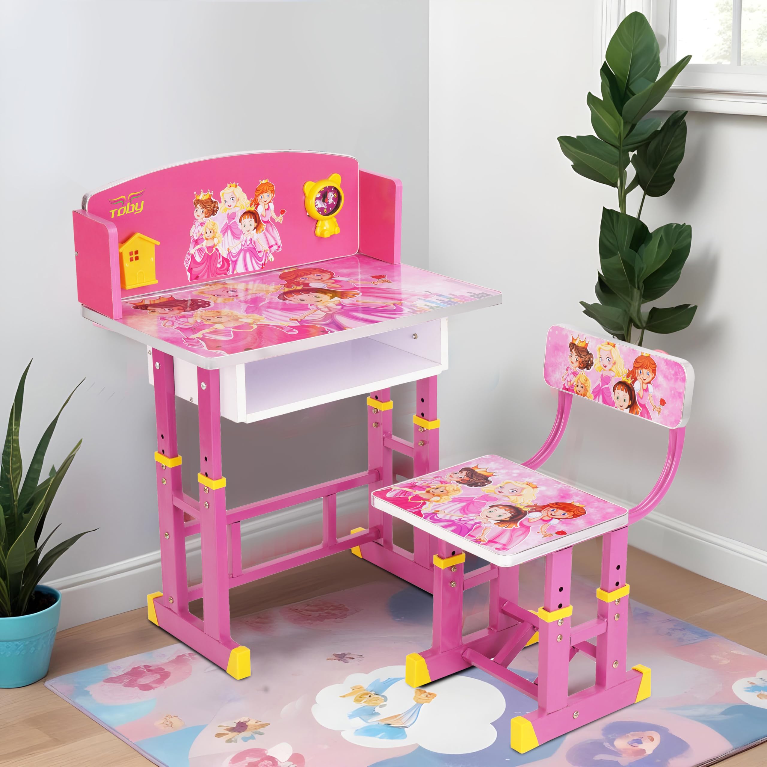 TOBY Height Adjustable Baby Desk/Table Chair Princess-Themed Kids Study Table and Chair Set, Pink