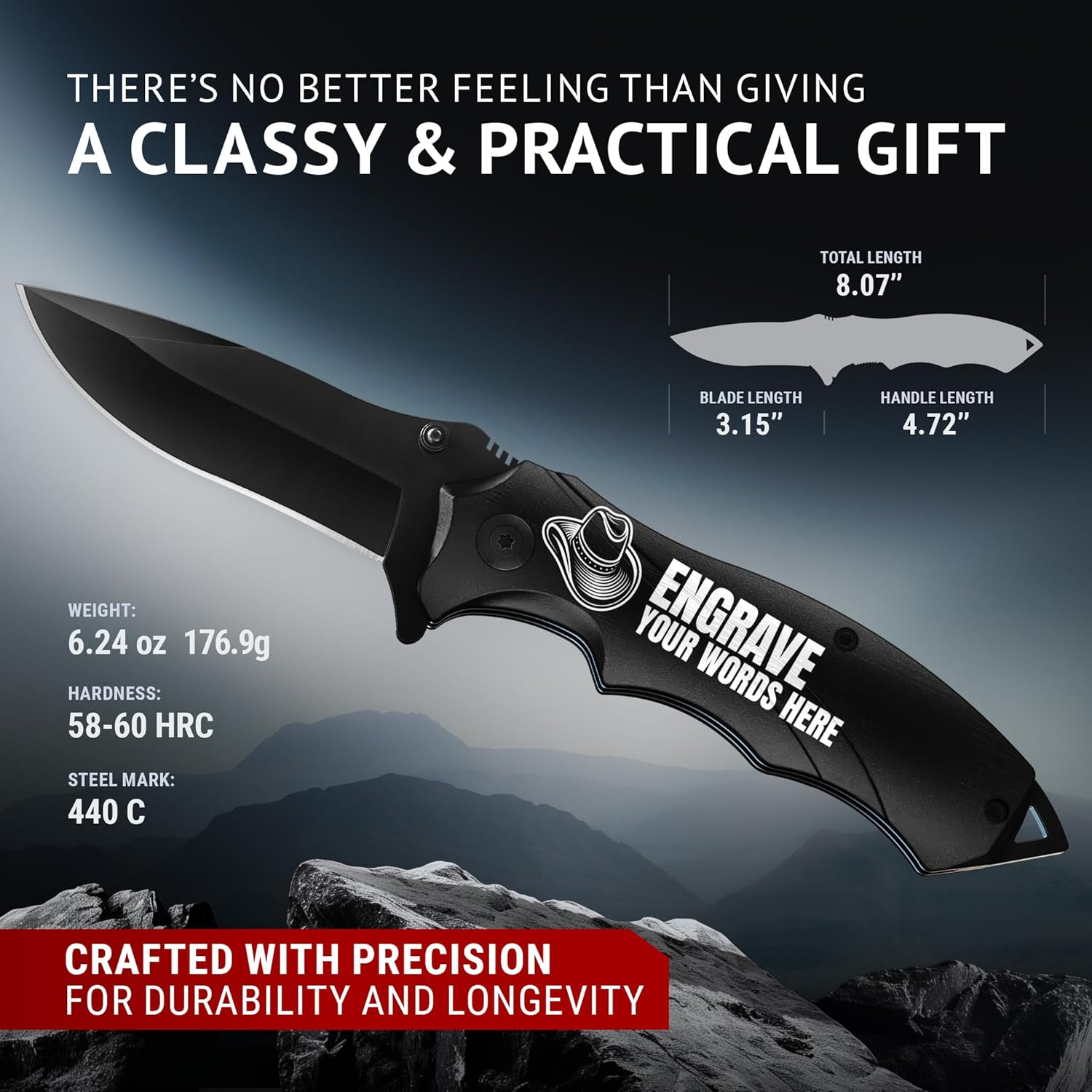 Custom Knife - Personalized Gifts for Men and Women - Engraved Gifts for Dad Husband Boyfriend Wife Girlfriend - Customized Pocket Knives for Birthday, Anniversary - Best Unique Present 6495 B PS