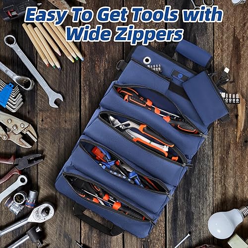 Miniatura 5 de Bolsa enrollable para herramientas, organizador de herramientas resistente, bolsa de almacenamiento de herramientas portátil para colgar fácilmente