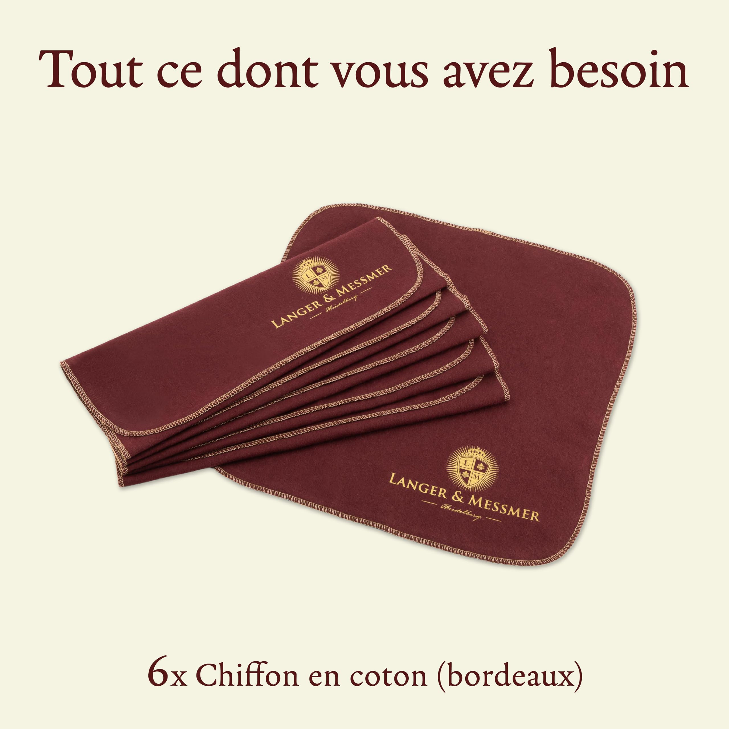 Langer & Messmer Lot de 6 chiffons de polissage pour cuir lisse 100% coton - Pour l'entretien professionnel du cuir souple - Bordeaux