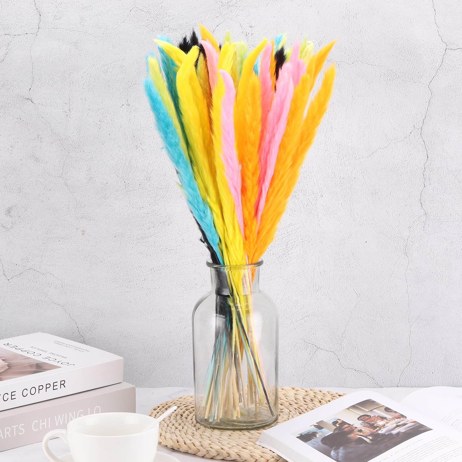 QUARKZMAN 30PCS Herbe De Pampa Noire ornementation, 17 inch Fausse Herbe De Pampa Fleurs Séchées Arrangement Et Remplisseur De Vase pour Maison Mariage Fête Décorations
