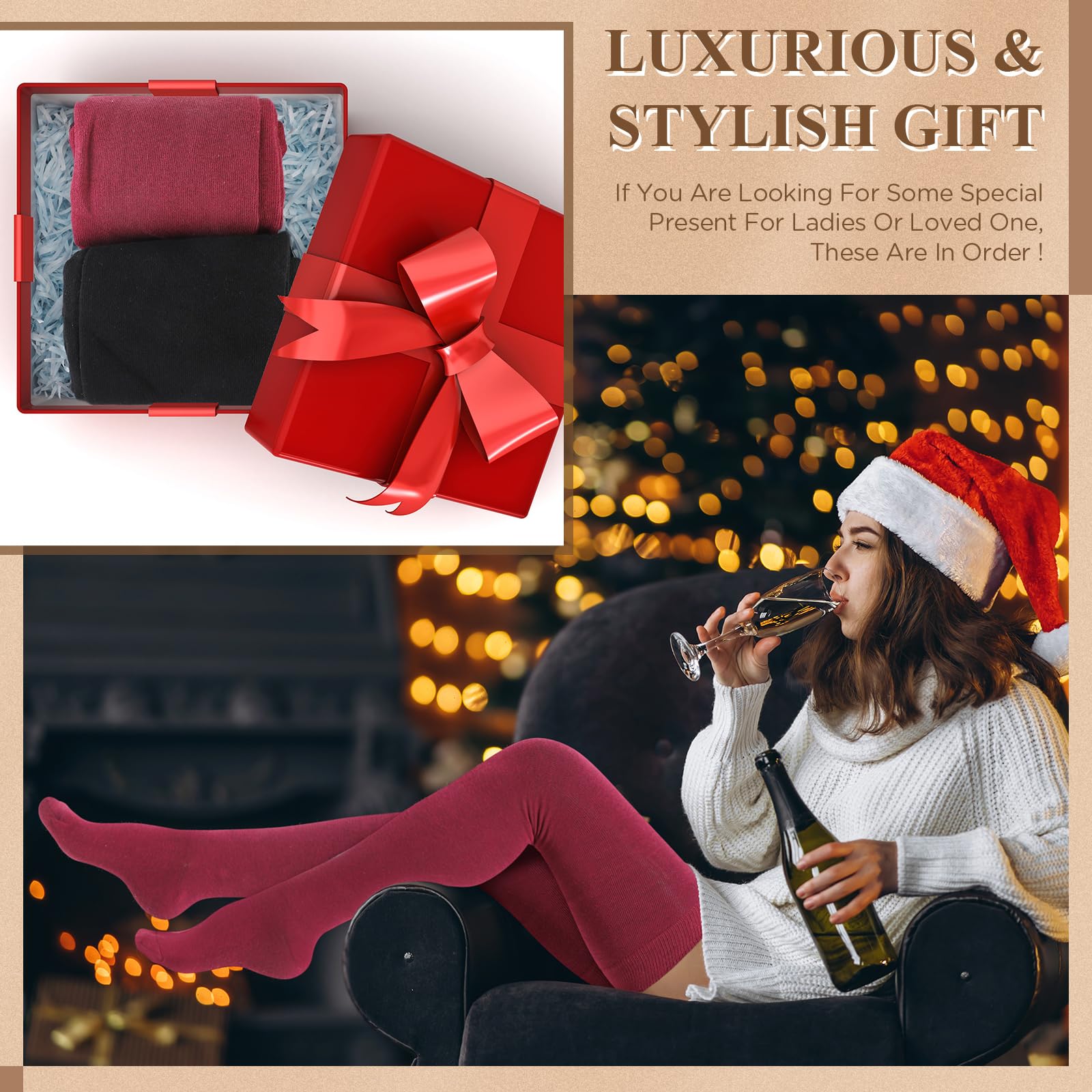 SATINIOR Extra Long Socks Thigh High Cotton Socks Extra Long Knee Boot Stockings for Women: One Size Black, Red