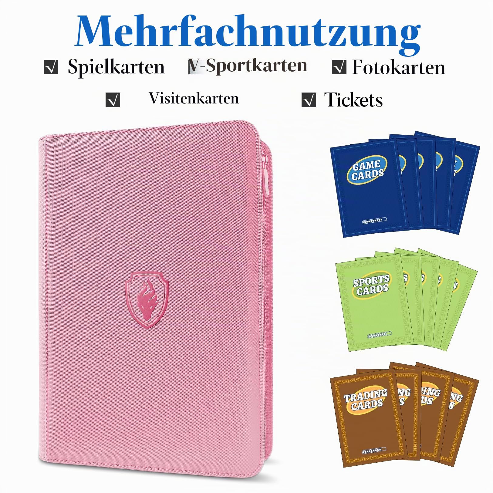 Fabmaker 9 Pocket Zipper Card Binder, 360 Pockets Sammelkartenbinder, Premium PU Binder für Karten, Side Loading Card Folders, Card Book Card Album für MTC, TCG, Spielkarten, Sportkarten (Rosa) | Sammelalbum mit Reißverschluss, für 360 Karten, stabiler Se