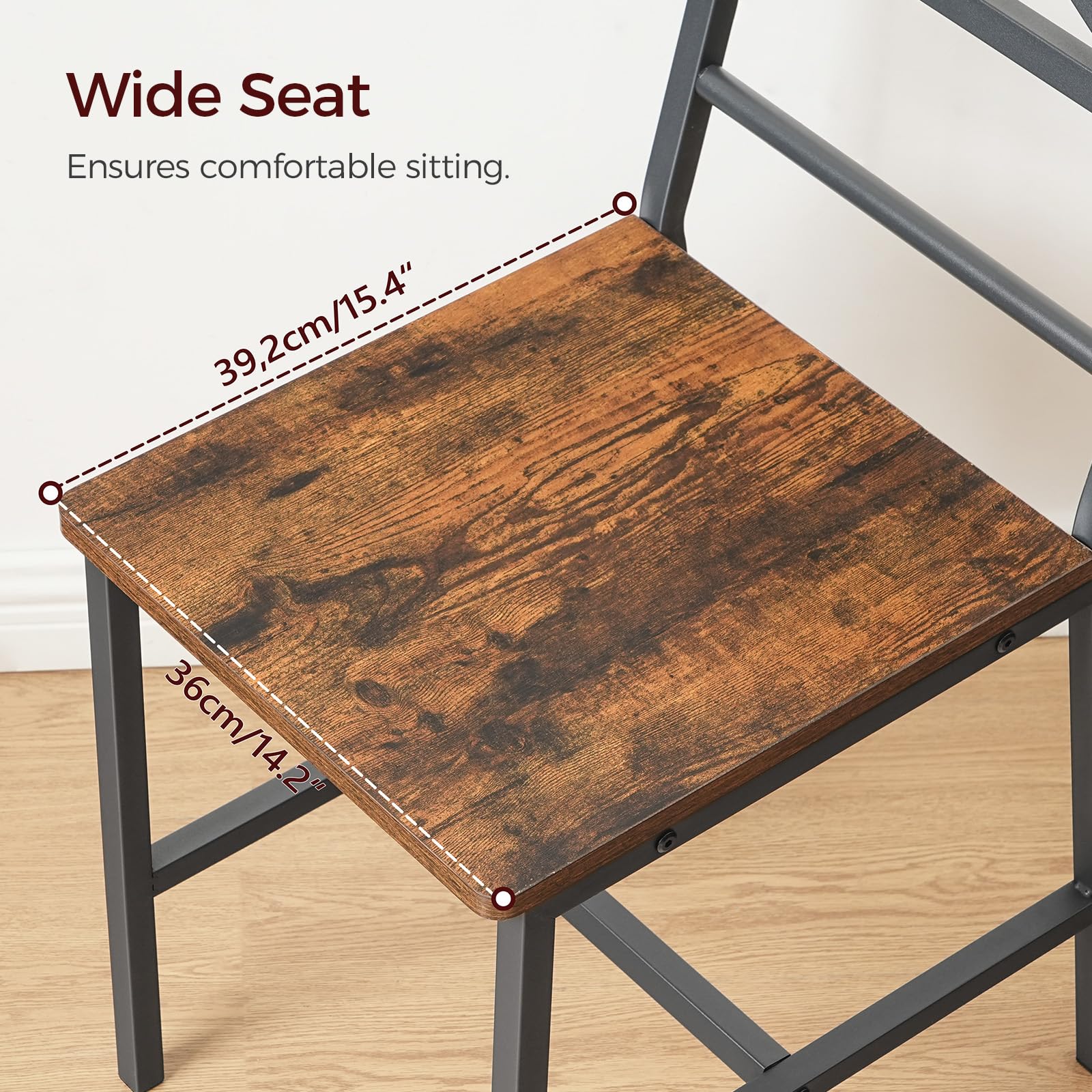 Juego de 2 sillas de comedor de madera rústica con respaldo, sillas de comedor de granja para cocina, silla de estilo industrial con marco de metal, fácil montaje, marrón rústico TBHR1001 3