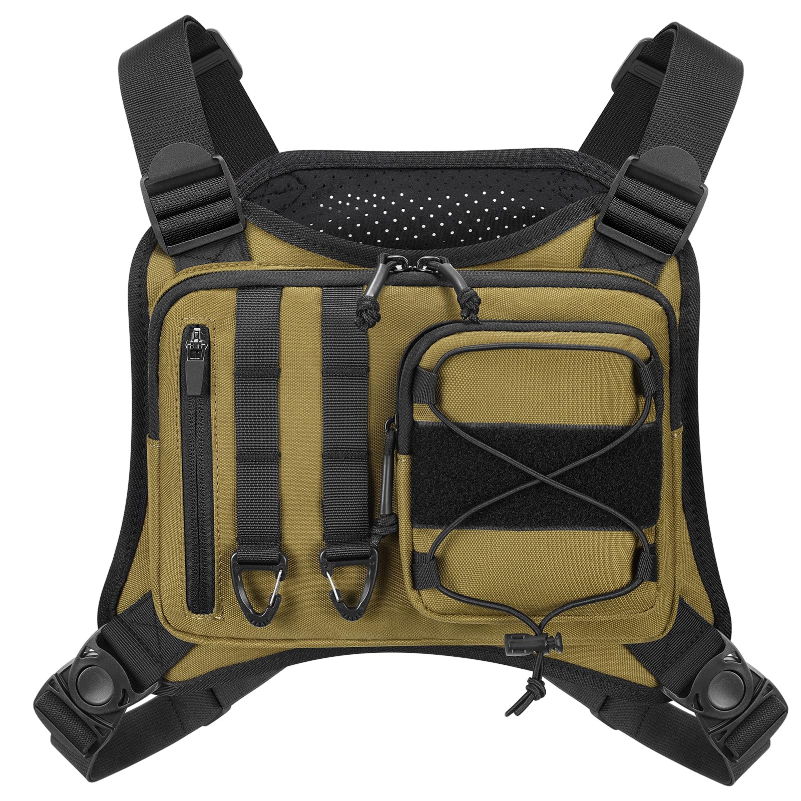 Taktische Brusttasche für Herren und Damen, Leichte Lauf-Brusttasche mit Extra Stauraum, Laufweste für Outdoor und Sport (Khaki)