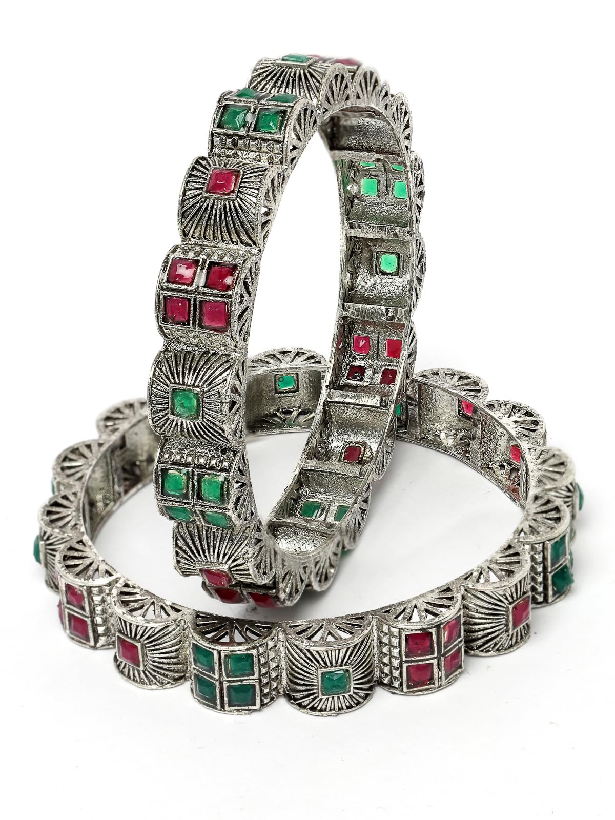 See full amazon price history chart for Sukkhi Detailed Curved Silver Oxidised Rhodium Plated Red And Green Broad Bracelet Bangle Set Jewellery for Women & Girls|Set of 2|Birthday Anniversary Gift for Women|B105926 Sukkhi Detailed Curved Silver Oxidised Rhodium Plated Red And Green Broad Bracelet Bangle Set Jewellery for Women & Girls|Set of 2|Birthday Anniversary Gift for Women|B105926 (B0CPPDNXZH) Amazon Price History, Amazon Price Tracker