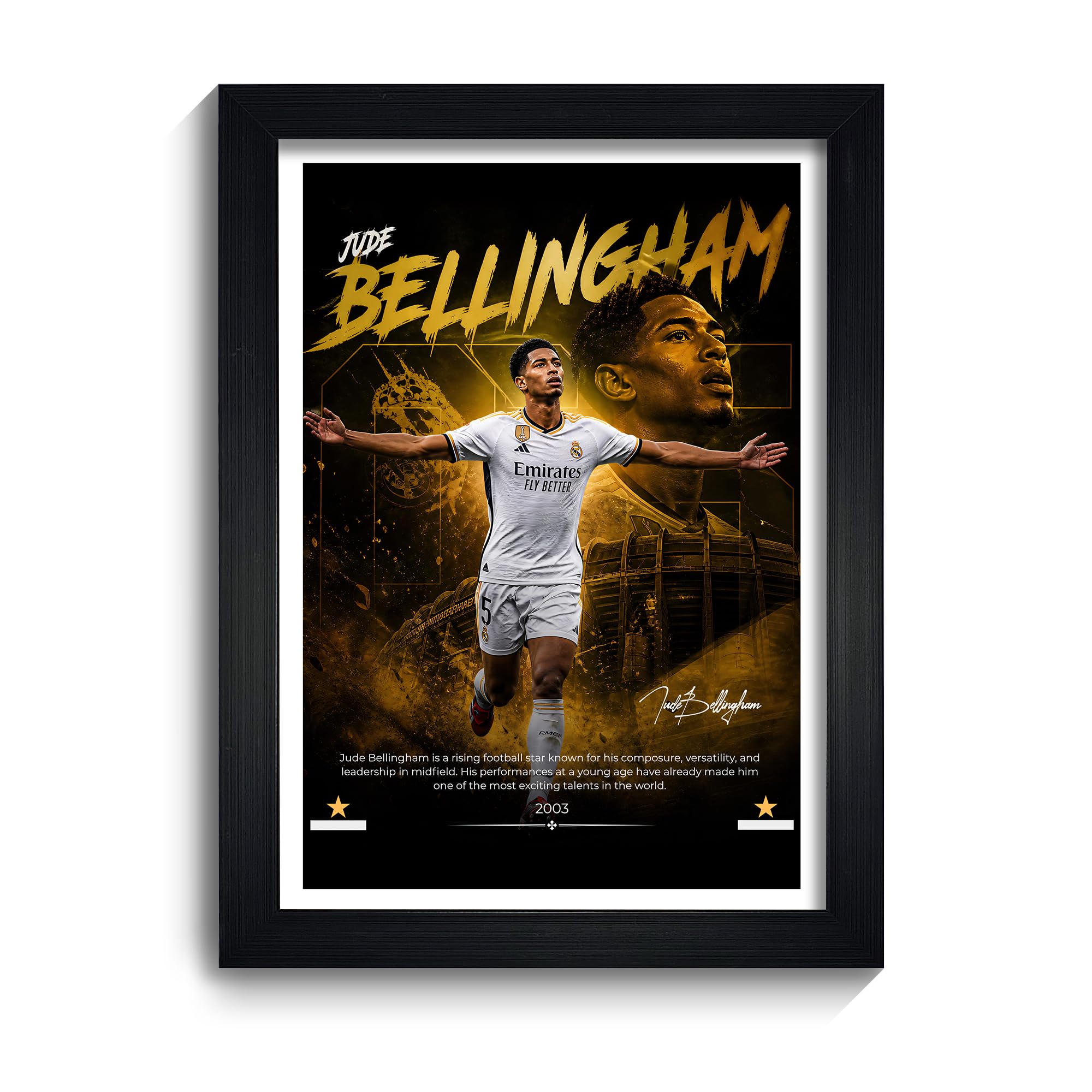 Jude Bellingham Frame - Footballers Frame | A4 Size (32x24 cm) Black Frame | HD Printed Football Poster Wall Art | Modern Decor for Bedroom, Office & Gaming Setup-image-7