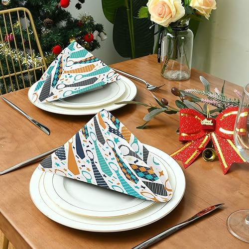 Miniatura 4 de Naanle Juego de 4 servilletas de tela para el día del padre, diseño a cuadros, con lazo para el padre, liso, lavable, reutilizable, poliéster, con