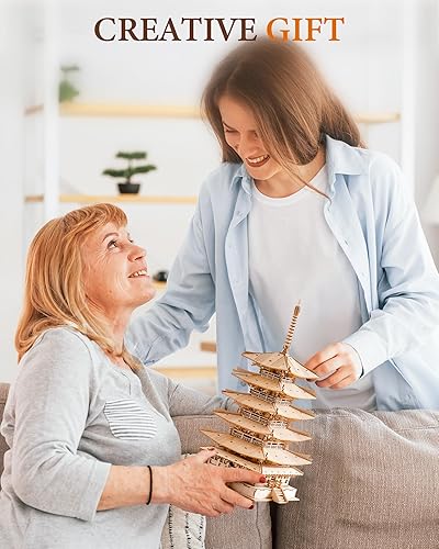 Miniatura 6 de Rolife Kits de modelos de madera para adultos para construir rompecabezas 3D DIY pagoda de cinco pisos regalos únicos para amigos o familiares