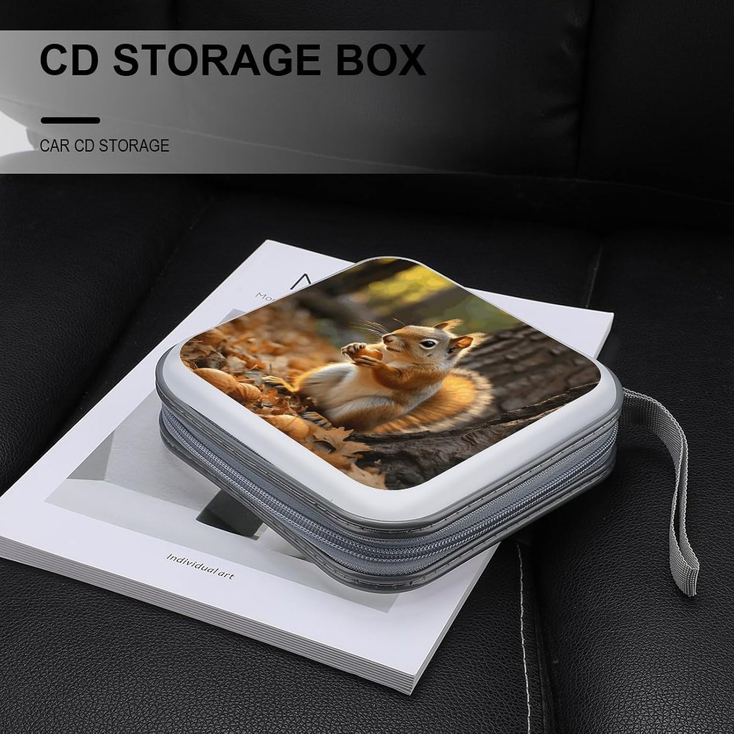 Cute Squirrel Eating Nuts CD Case 40 Capacity DVD Cases for Car Portable CD Boxes Holder with Zipper Protective DVD Box with Handle for Blu Ray Movie Music Audio Disk image 5
