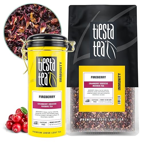 Tiesta Tea - Té Rooibos de arándanos, té de hojas sueltas prémium, té Rooibos sin cafeína, prepara té caliente o helado, hasta 50 tazas, bolsa a