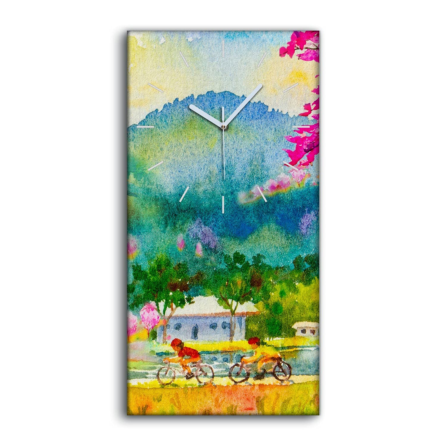 Horloge sur toile 30x60cm décoration salon chambre enfant paysage bicyclette