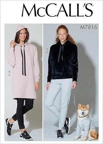 McCall's Patterns McCall's 7816 Coat and Women's Hoodie, Pants, and Dress Sewing Patterns, L Dog's Sizes S-XXL, L-XL, White