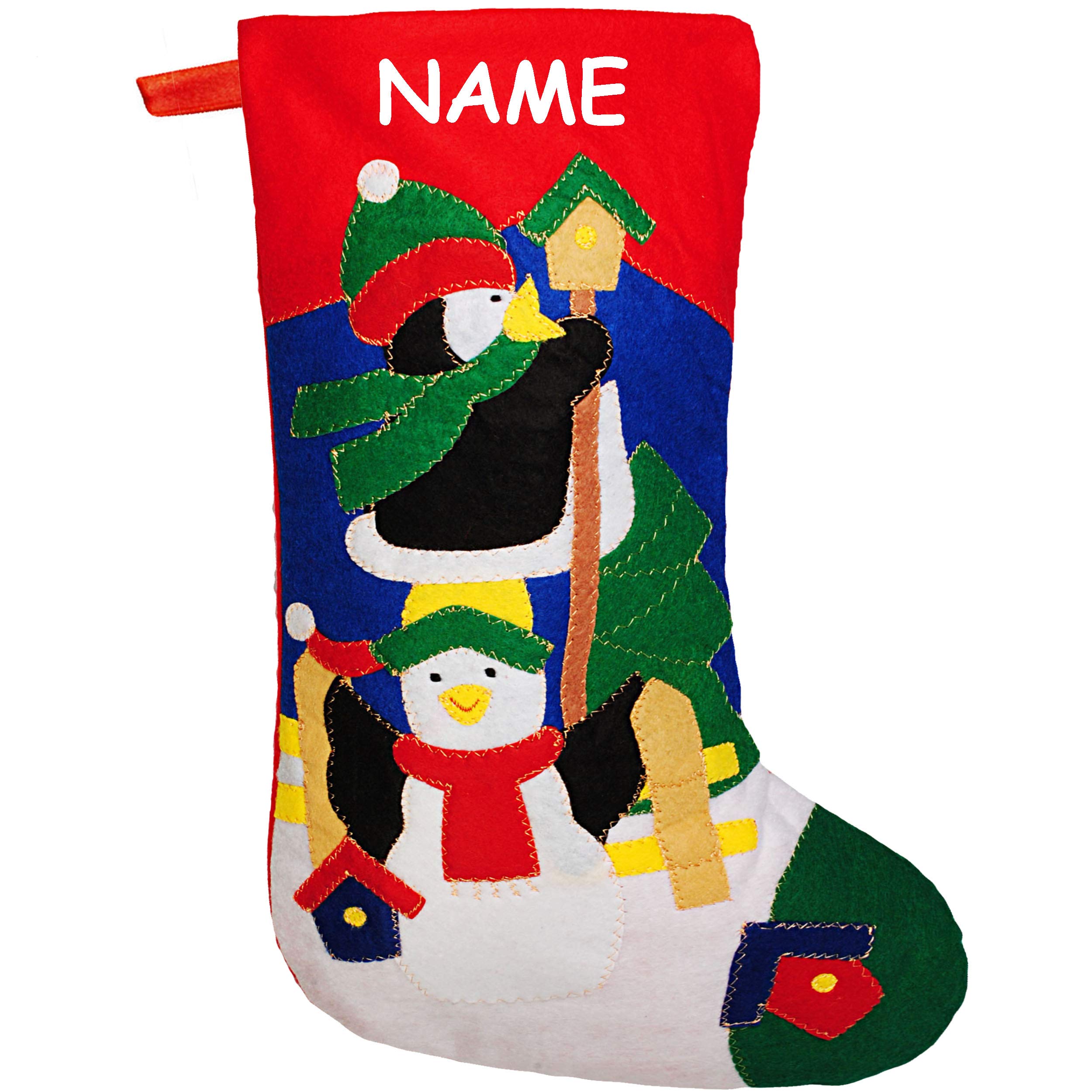 alles-meine.de GmbH 10 Stück XL - Weihnachtssocken & Filzstrümpfe - 50 cm - Schneemann & Pinguin mit Vogelhaus - zum Aufhängen - Nikolausstiefel - Nikolausstrümpfe/Weihnachts..