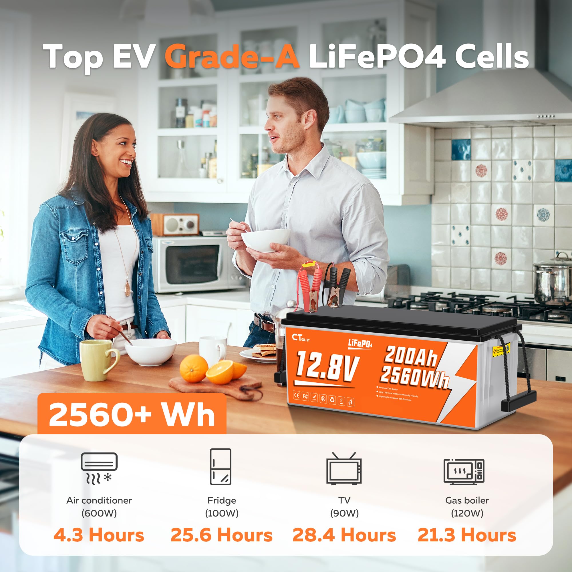 Batería de Litio 12V 200Ah, Batería LiFePO4 12V para Kayak con BMS 200A, Bateria Litio Recargable de Ciclo Profundo con más de 4000 ciclos, para Sistemas Solares, Barcos, Caravanas, Camping