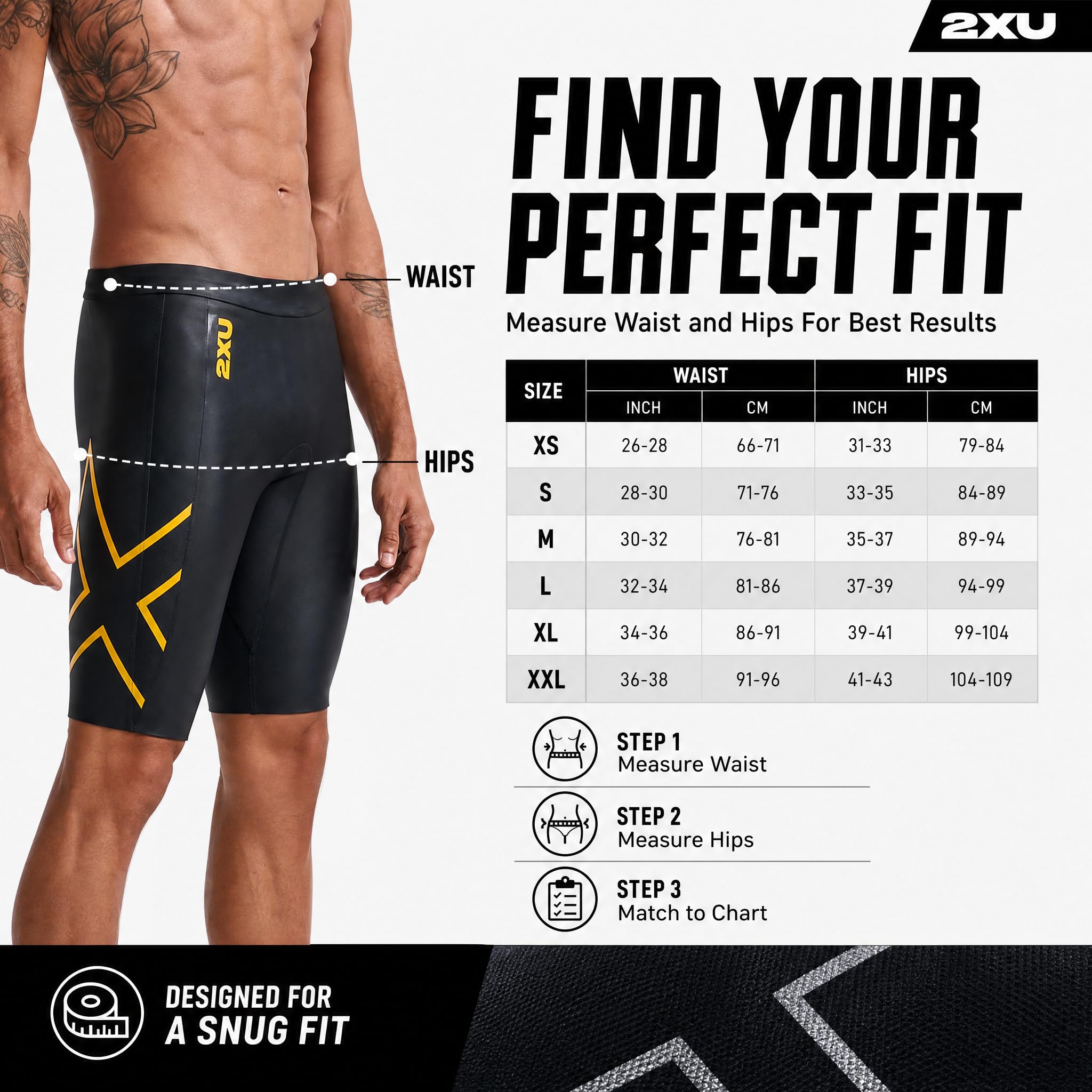2XU - Krótkie spodenki wyporowe - gumowy nylonowy materiał do pływania - czarny