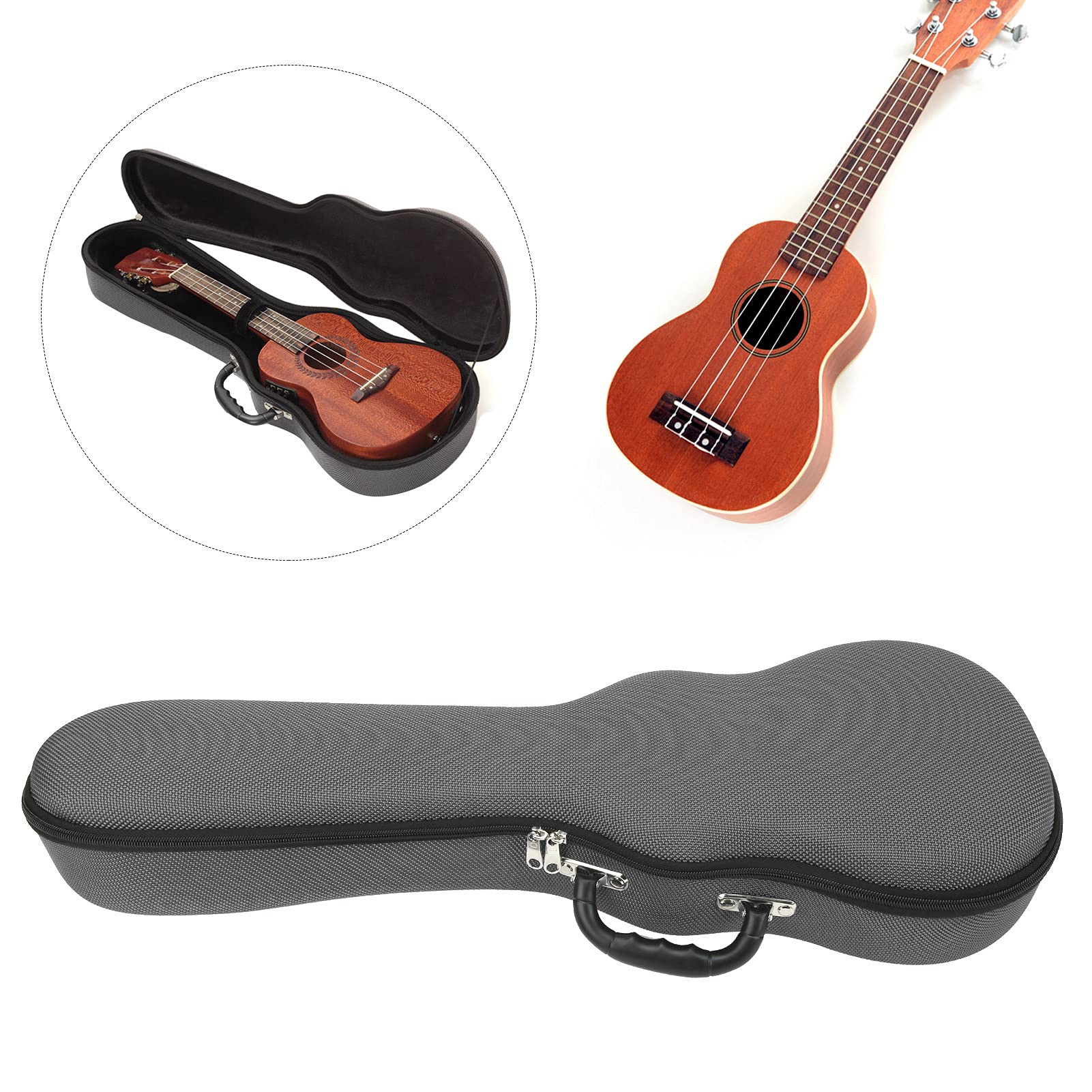 Funda para Ukelele Resistente Al Agua Endurecida de 23/24 Pulgadas con Asas y Correas Reforzadas para Facilitar su Transporte (23/24 Pulgadas Gris)