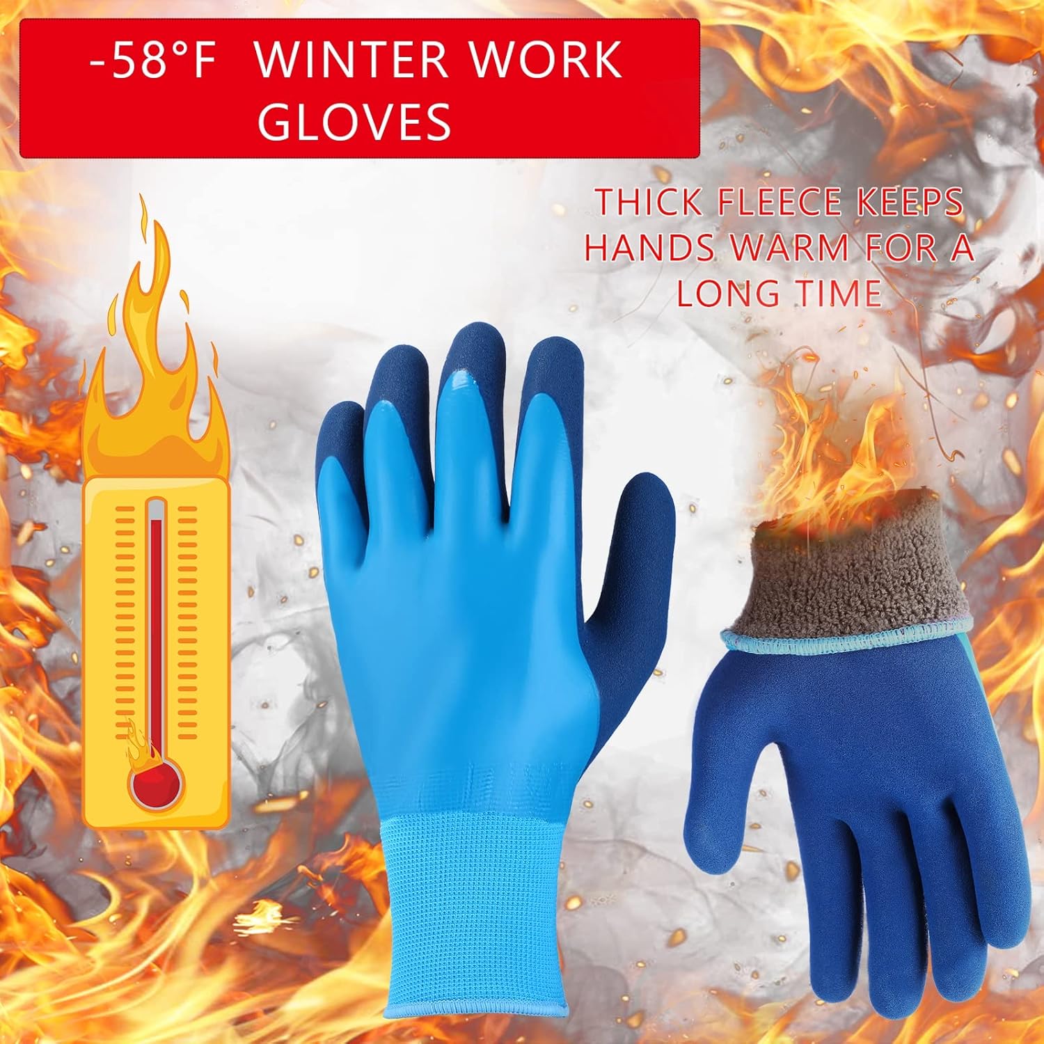 Handepo 6 Pairs Winter Work Gloves for Men and Women Waterproof Thermal Freezer Gloves for Work Below Zero Ice Fishing, Blue (Large)