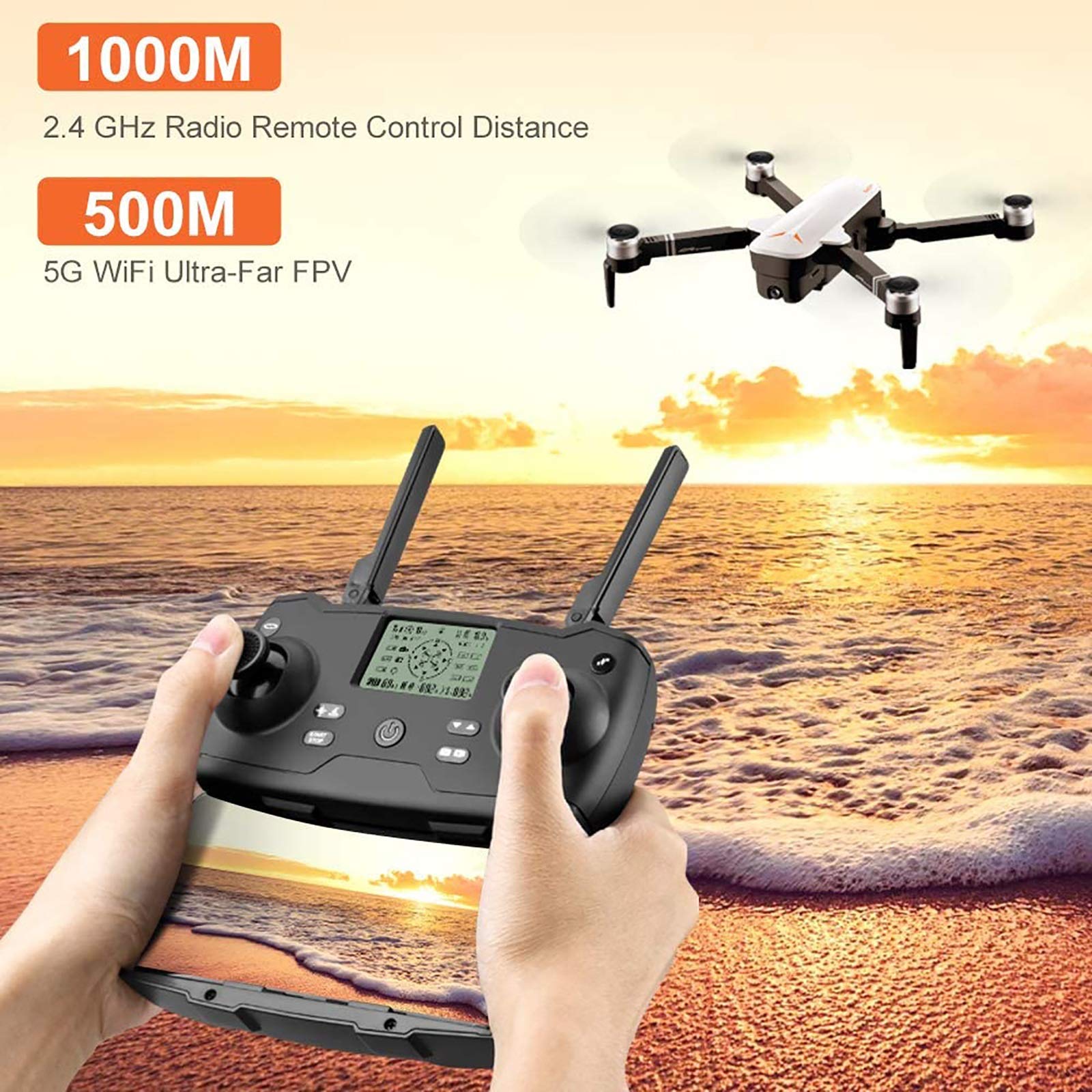 Drone Professionale GPS con Fotocamera HD 4K, 5G WiFi Live Video FPV UAV con Motore brushless, 1000m Distanza per rc Ultra Lunga, 25 Minuti Tempo di Volo