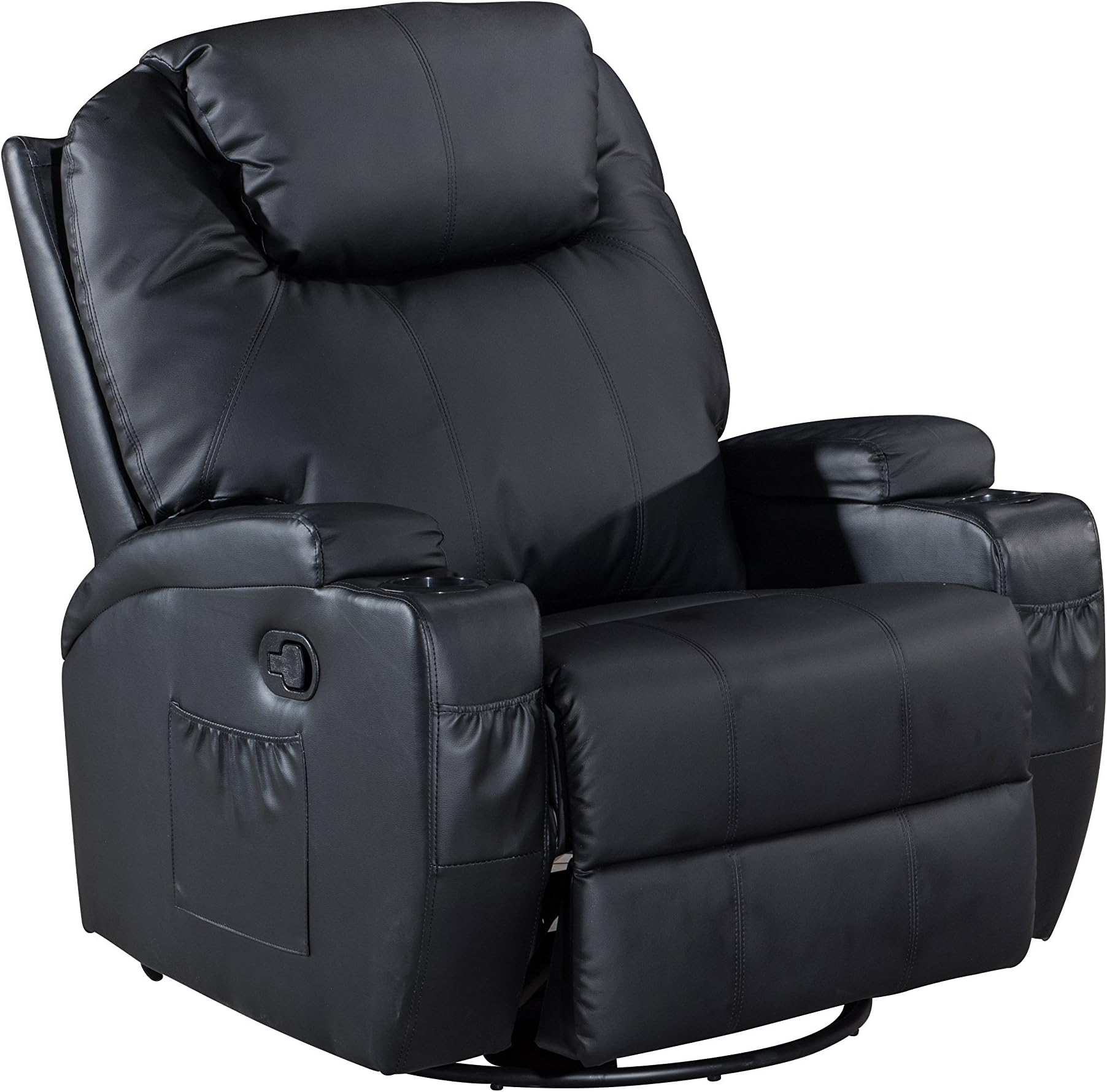 Rocker Recliner, Classic and Traditional Bonded Leather 360 Degree Swivel Recliner Chair, 1 Seat Motion Sofa Recliner Chair with Overstuffed Arms and Back, Black