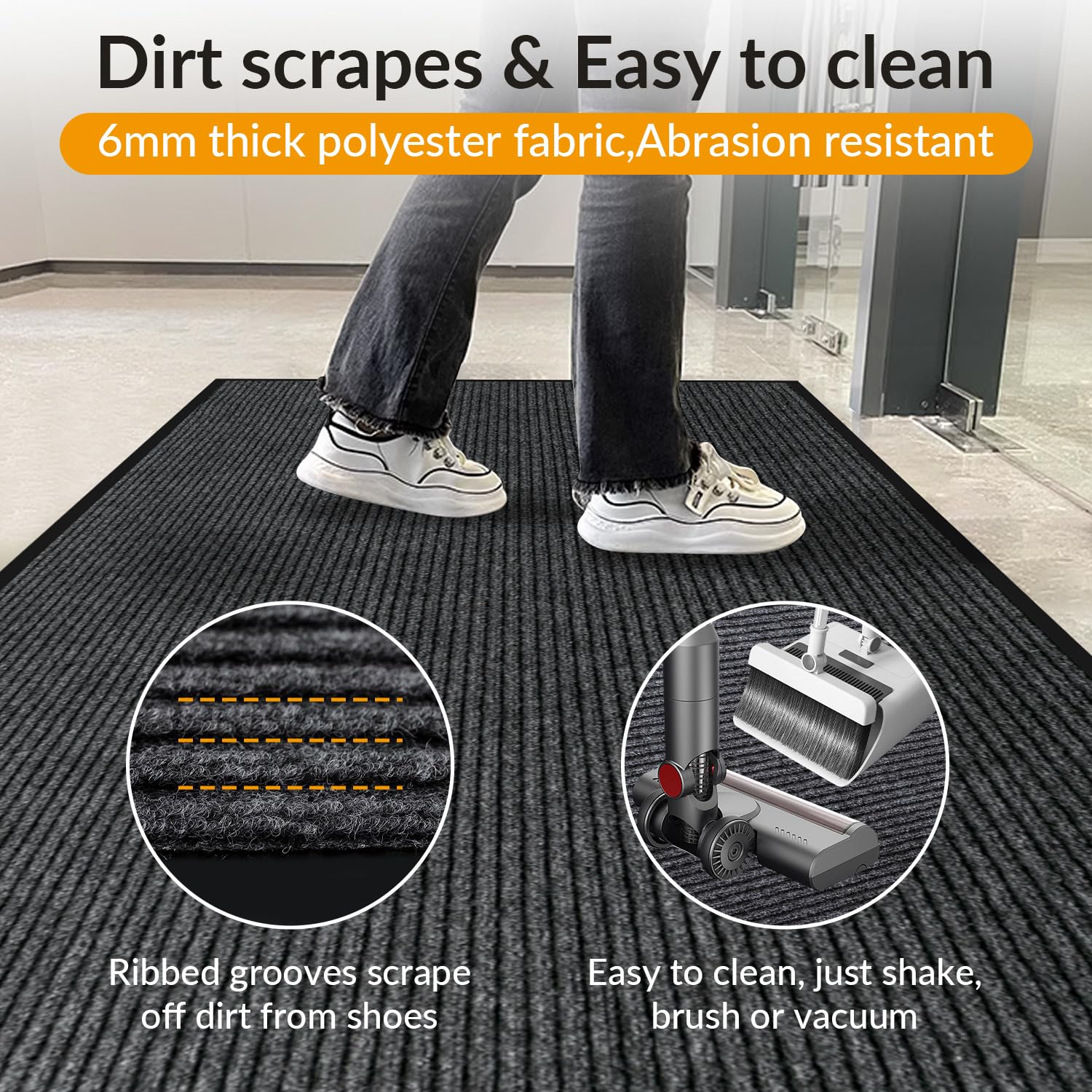 3x10 FT Extra Long Entrance Mat with Non Slip Rubber Backing, Indoor Outdoor Carpet Runner Rug for Entryway, Heavy Duty, Low Profile, Dirt Trapping and Moisture Guard(Charcoal Grey) — Amazon image 4