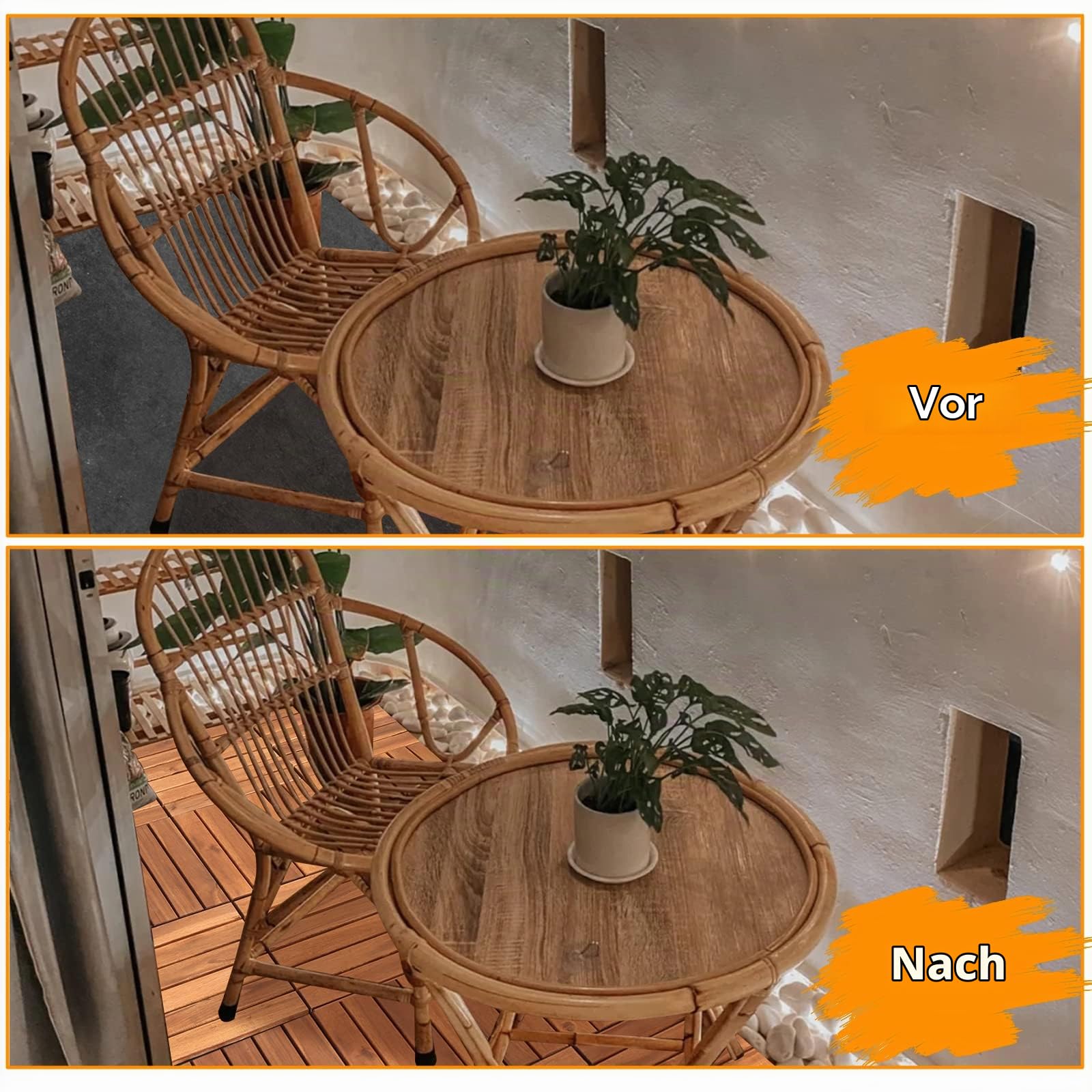 Ikodm Holzfliesen Terrassenfliesen Klickfliesen, 11x Platten Balkon Fliesen Garten 1m² 30x30 cm Holz Akazie Mosaik, 6 Slatte, für Terrassen und Balkon