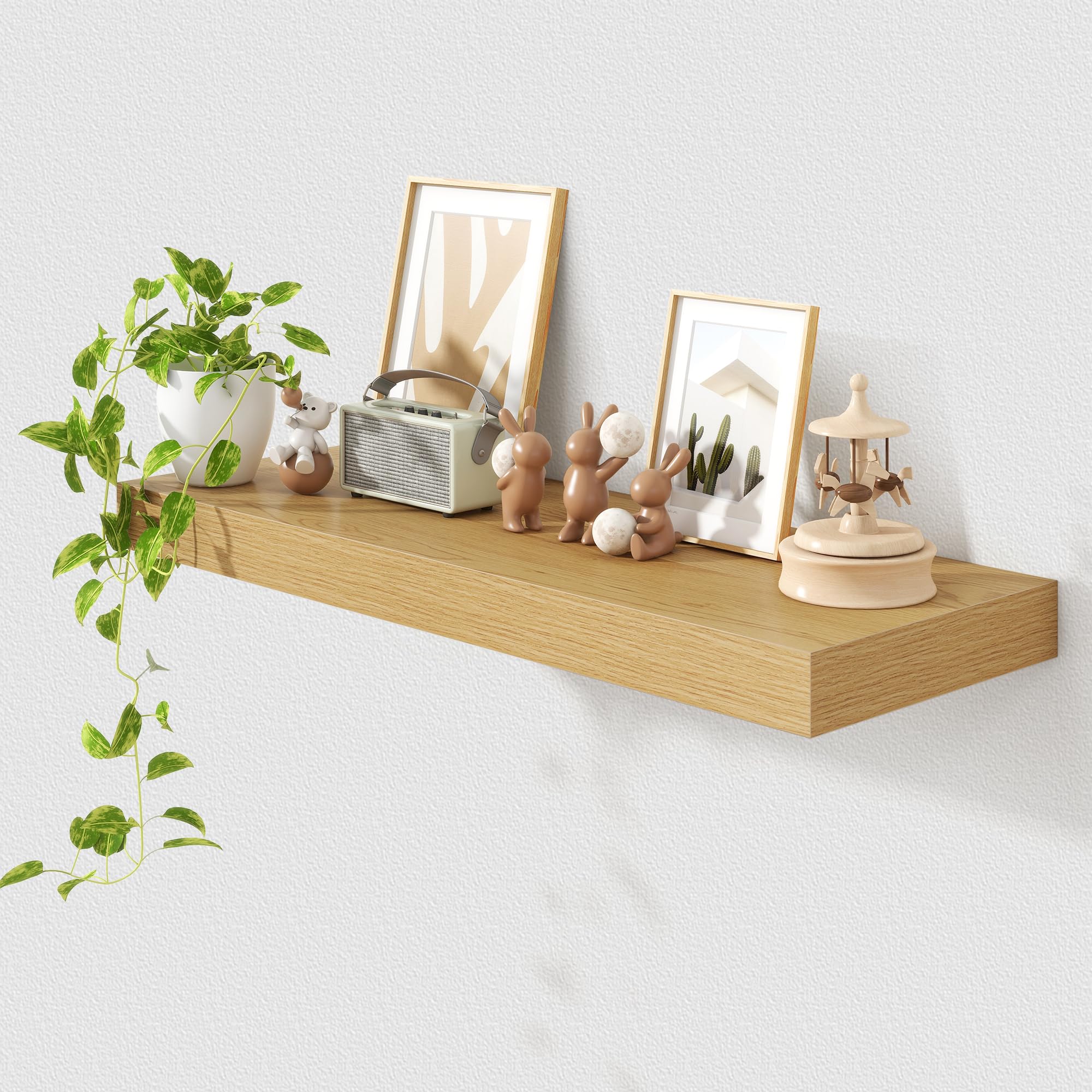 FLYJOE 12 Inch Deep Floating Shelves | 36 Inch Oak Floating Shelves | 36" W x 12" D Rustic Wood Shelves for Wall | Deep Oak Shelves for Living Room