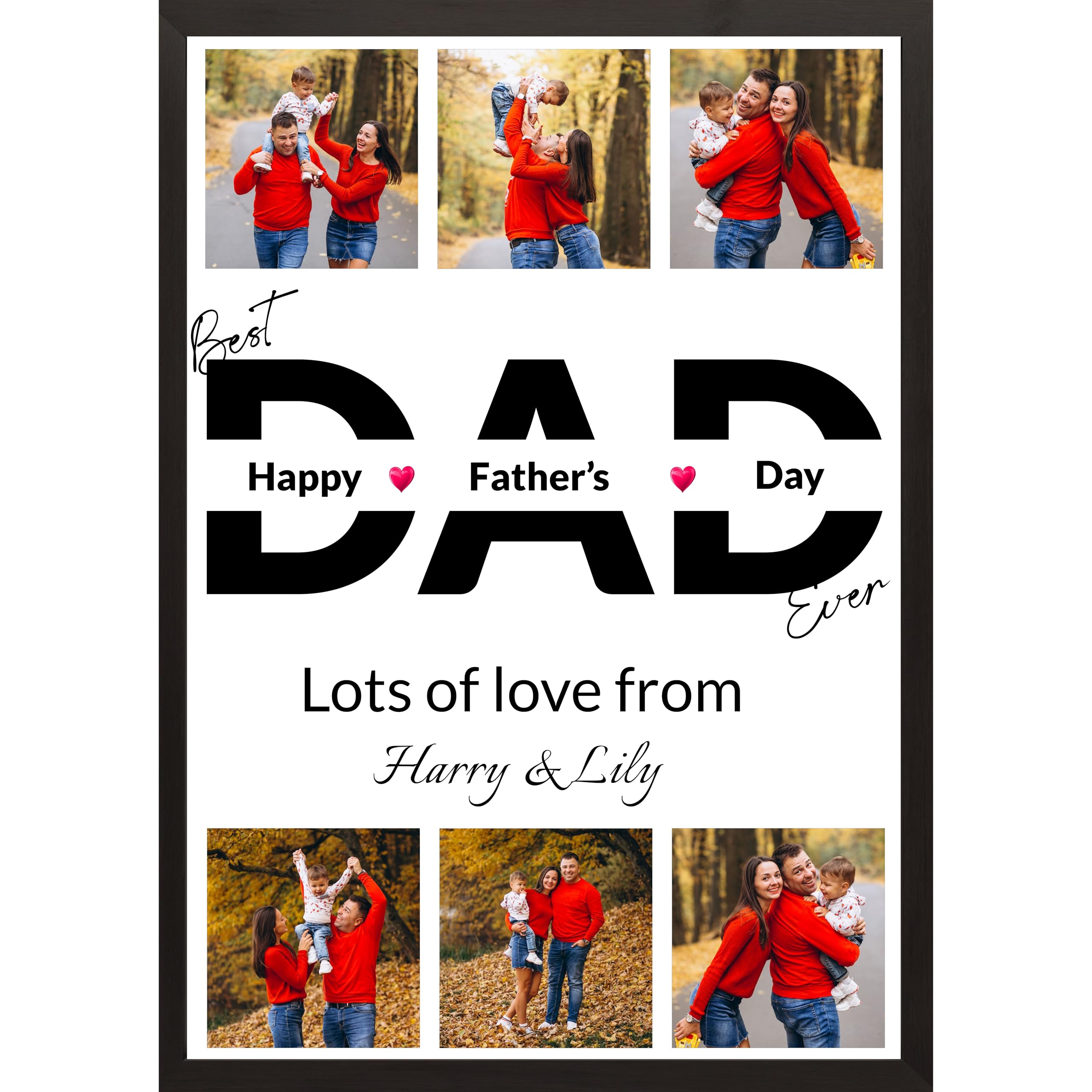 Velmonto Personalised Father's Day Prints, Custom Fathers Day Gift Framed With DAD Photos & Special Message Presents For Dad, Grandfather A4, A3, A2, A1 Unique Daddy gifts