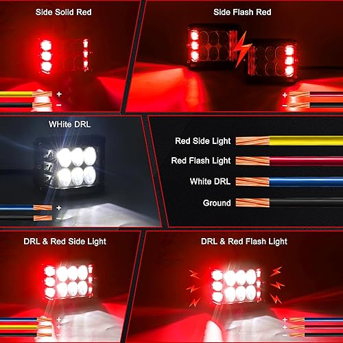 Miniatura 3 de Luces laterales de 4 pulgadas, luces LED estroboscópicas rojas de doble cara para granja, tractor, arado, camión, barco, ATV, UTV, SUV, todoterreno,