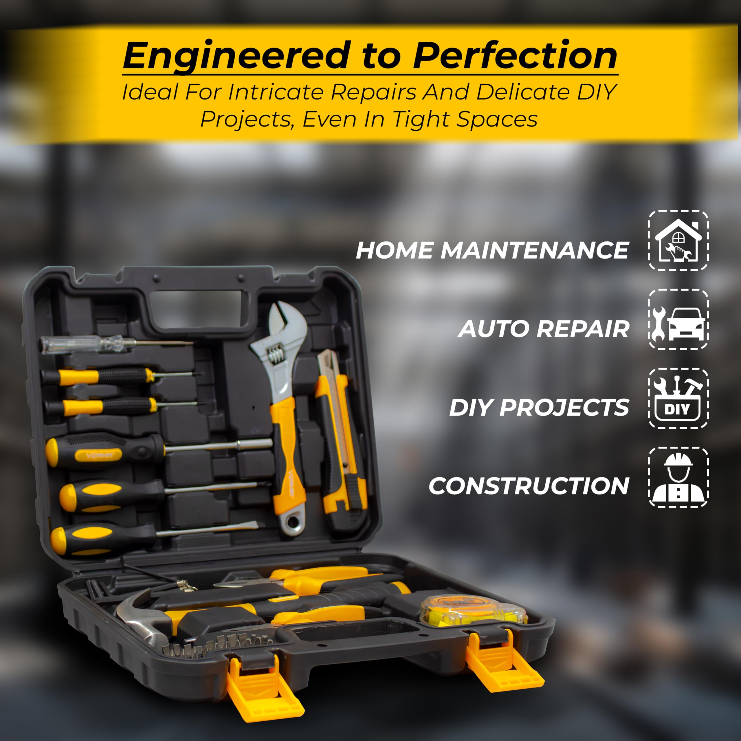 IBELL VORMIR VR TK32 40-Piece Hand Tool Kit with Chrome Finish | Complete Home & Professional Tool Set with Screwdrivers, Pliers, Hammer & Measuring Tape