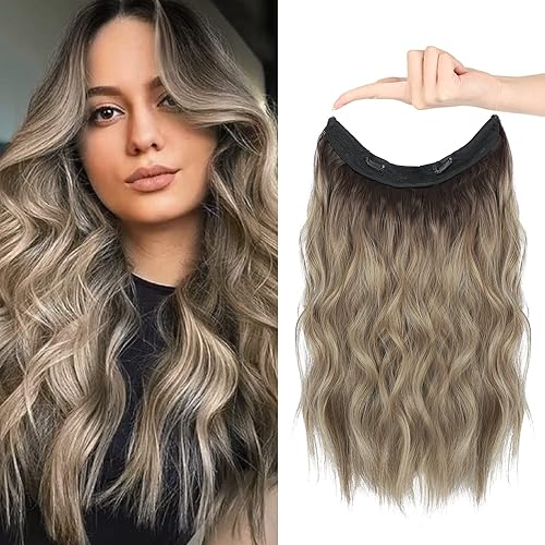 Miniatura 8 de HOOJIH Extensiones de cabello de alambre de 2 maneras ajustables, tamaño rizado, ondulado, invisible, extensiones de cabello con alambre invisible,