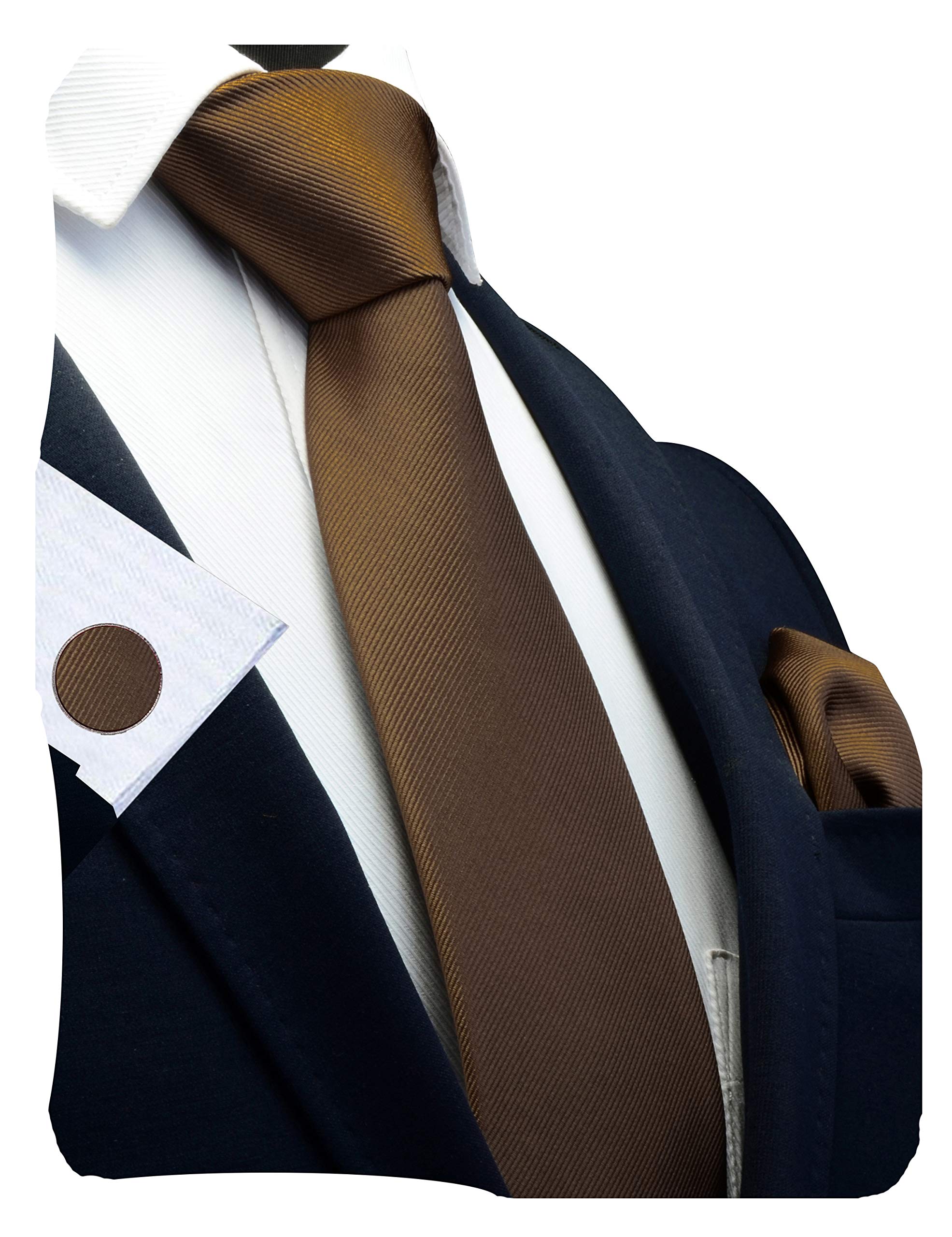 GUSLESON 3.15"（8cm） Solid Color Necktie and Pocket Square Cufflinks Sets For Men + Gift Box