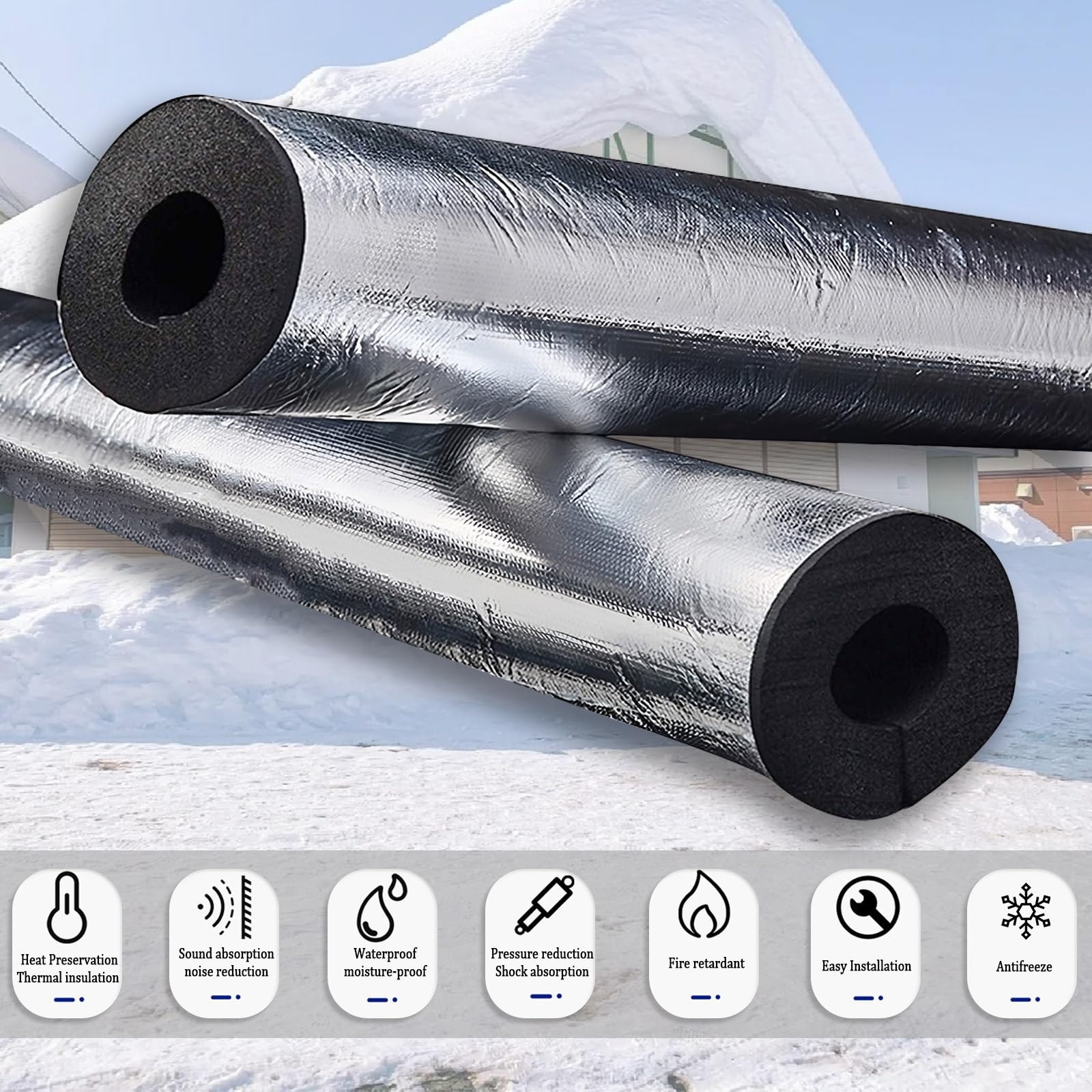Tubo aislante de protección contra heladas de 0,9 m para uso en exteriores, funda de aislamiento de papel de aluminio para aire acondicionado, cubiertas industriales de agua caliente y fría (10 mm x