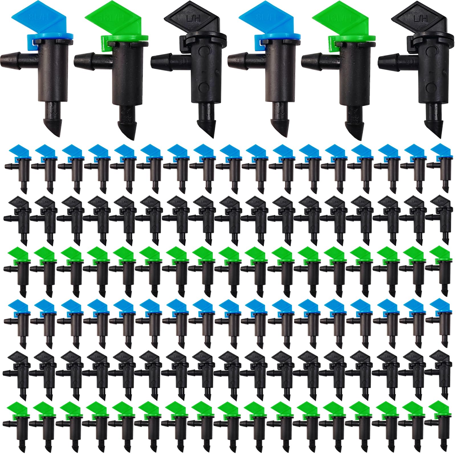 RONYOUNG 102PCS Drip Emitter, 3 Colors Garden Flag Irrigation Drippers in 3 Sizes, 1 GPH, 2 GPH, 4 GPH Per Hour for Trees and Shrubs Watering