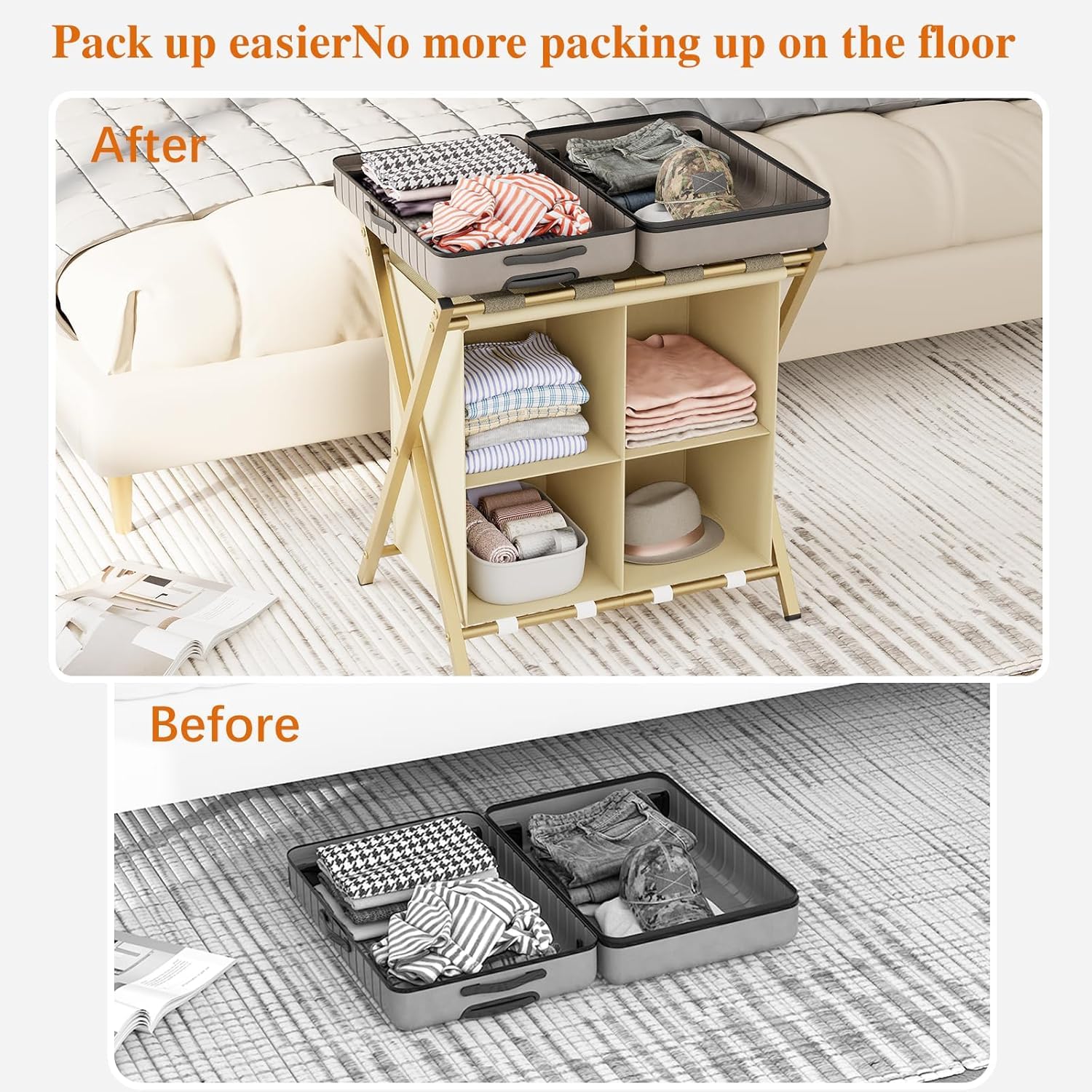Huhote Luggage Rack with Storage